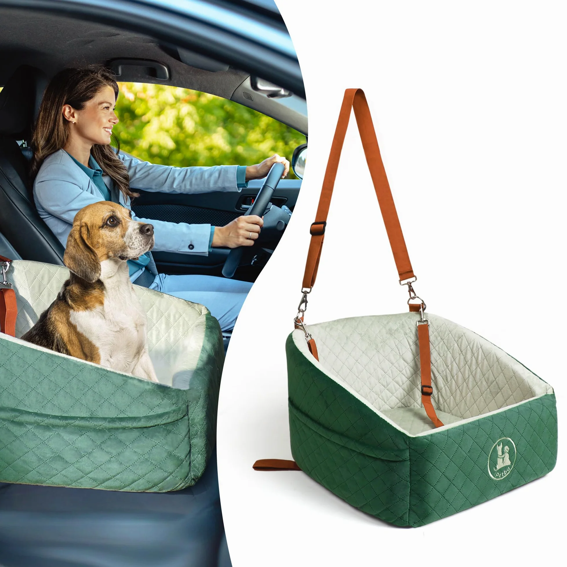 Asiento Perro Coche para Perros Pequeños y Medianos Transportin Cama de Viaje para Mascotas, Delantero o Posterior, hasta 15 kg