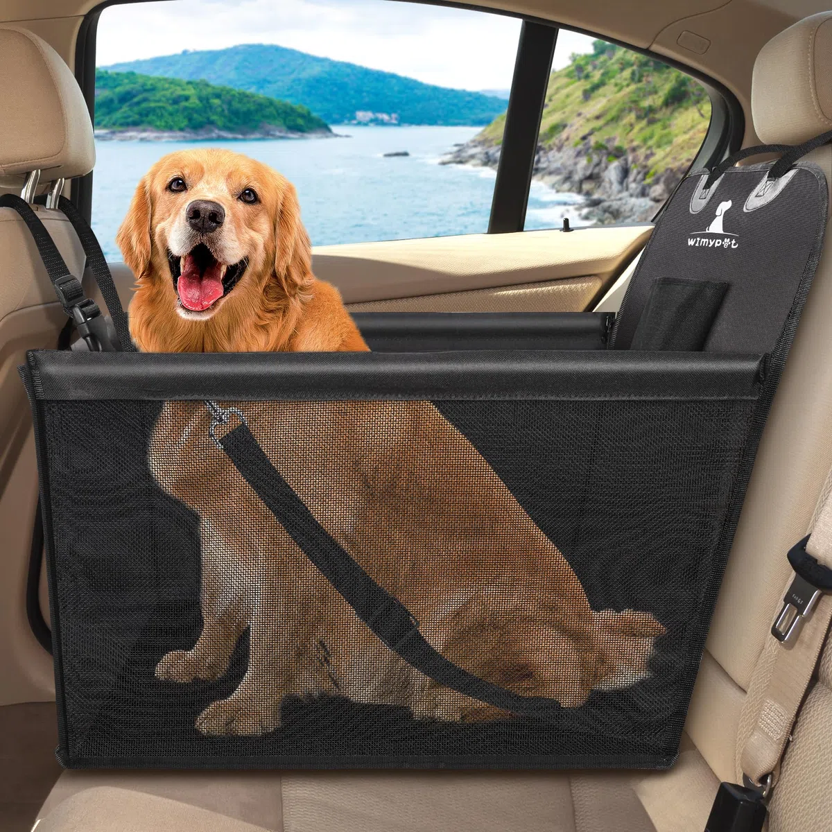 Impermeable Protector de Asiento de Coche para Mascota, Asiento del Coche de Seguridad para Perros Gatos, Material Oxford 600D PVC Inferior con Cinturón de Seguridad para Viaje - 59x49x46 cm