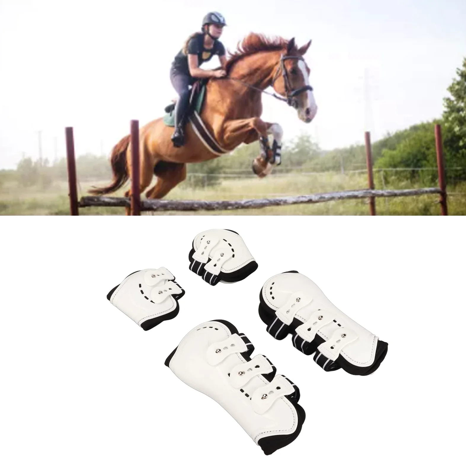 TOPINCN Polainas Delanteras para Caballos, Hebilla de Sujeción Estable con Absorción de Sudor Frontal Abierta Blanca Botas de Tendón de Caballo Ajustables para Saltar (L)