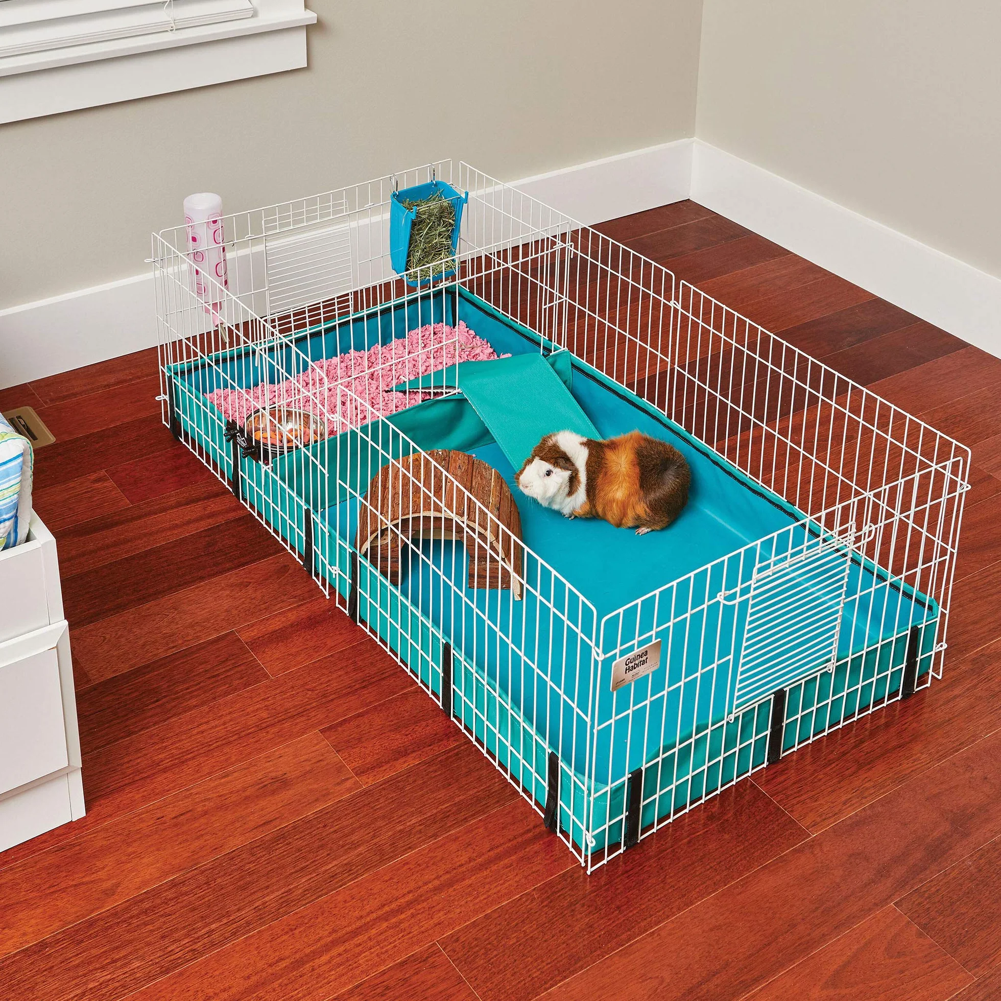 MidWest Homes for Pets Guinea Habitat 171GH - Jaula para cobayas, base de lona de PVC lavable, lados seguros, montaje sin herramientas, jaula ampliable para animales pequeños