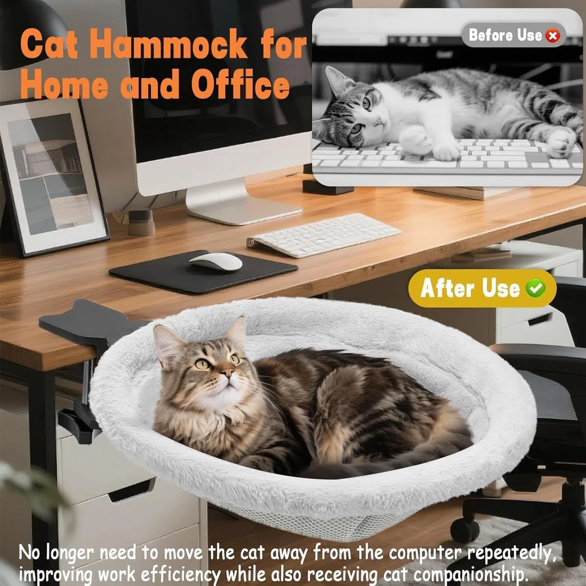 Cama de escritorio para gatos, cómoda hamaca para gatos, soporta hasta 23 kg, cama lavable para gatos, para interiores, espacio de trabajo, balcón, ventana, salón