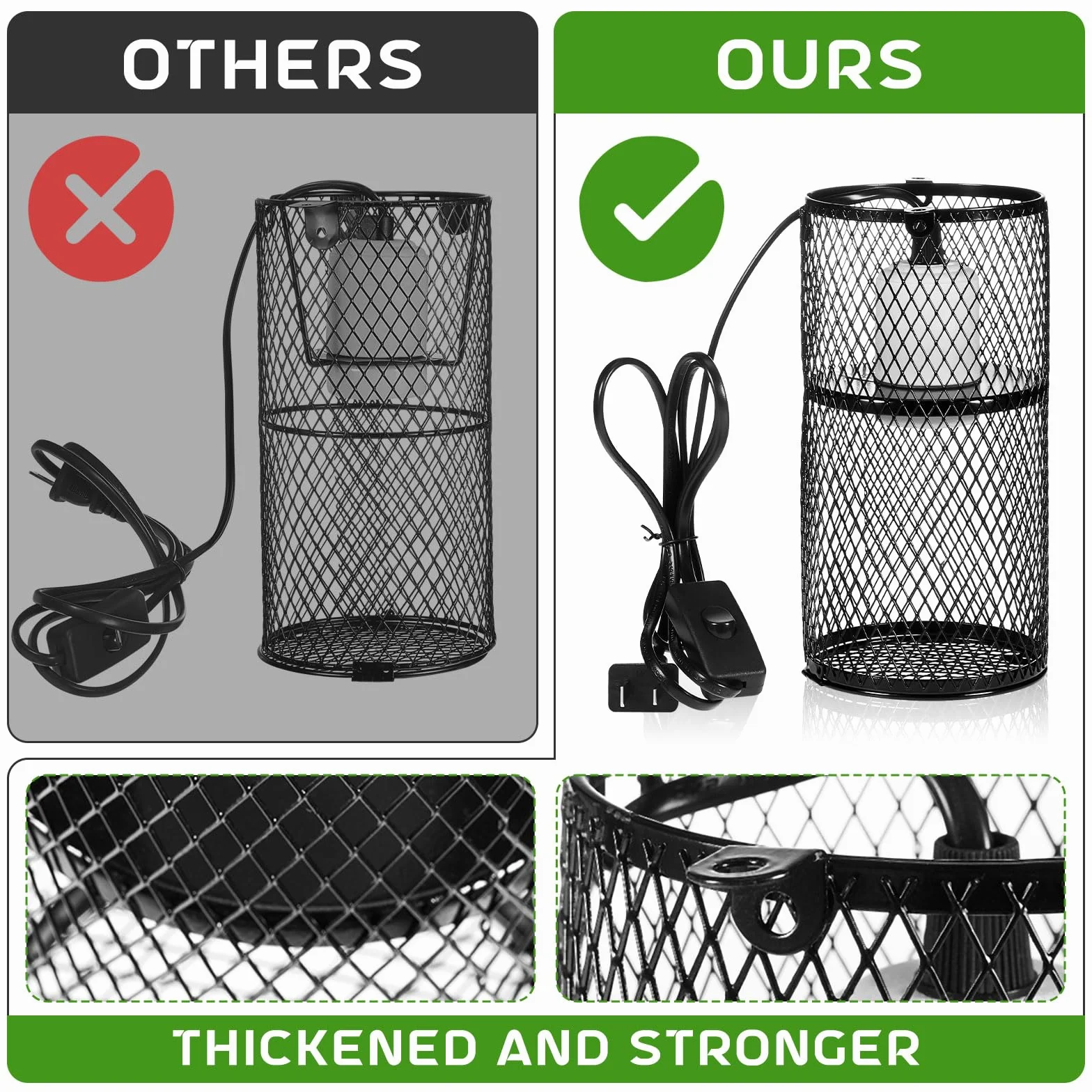 2 protectores de lámpara de calor para reptiles con emisor de calor de cerámica de 150 W, soporte de lámpara de calefacción antiquemaduras, jaula de malla, pantallas de protección para reptiles