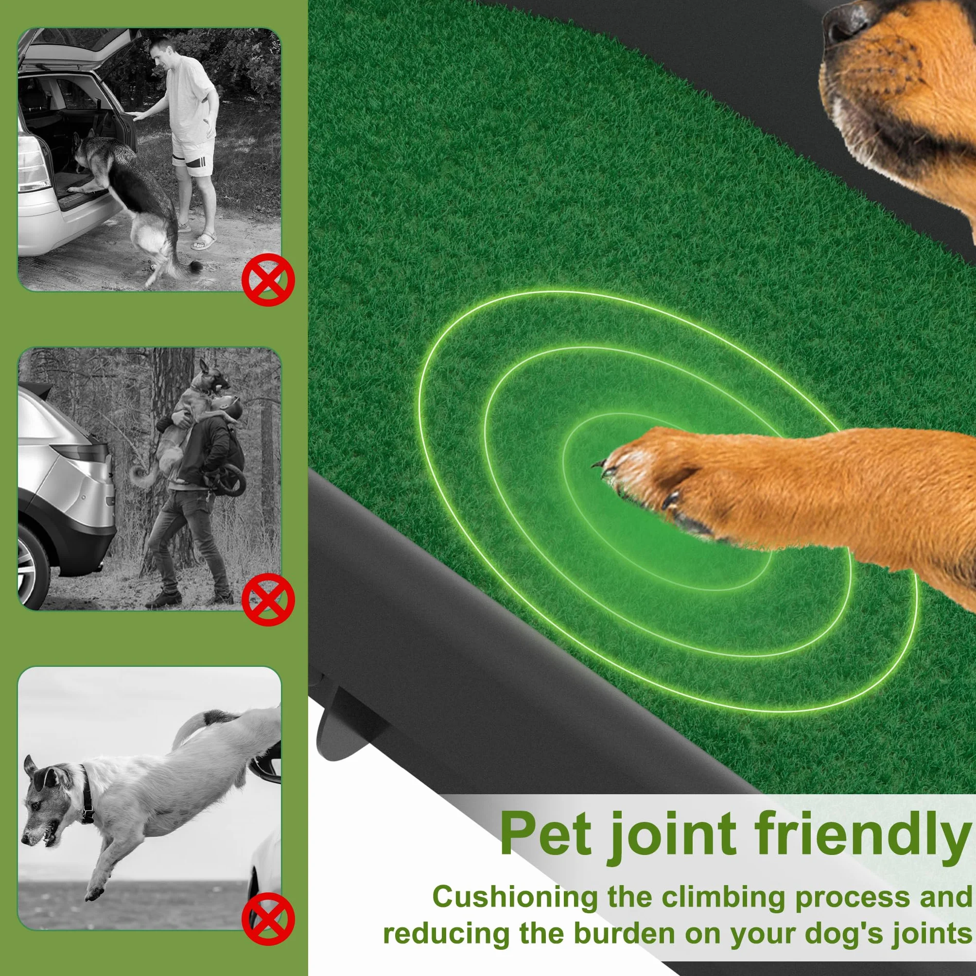 FIVMEN Rampa para perros plegable para coche, escaleras para perros, antideslizante, hasta 90 kg, 156 x 40 cm, rampa para perros, para SUV, grandes animales pequeños, con césped