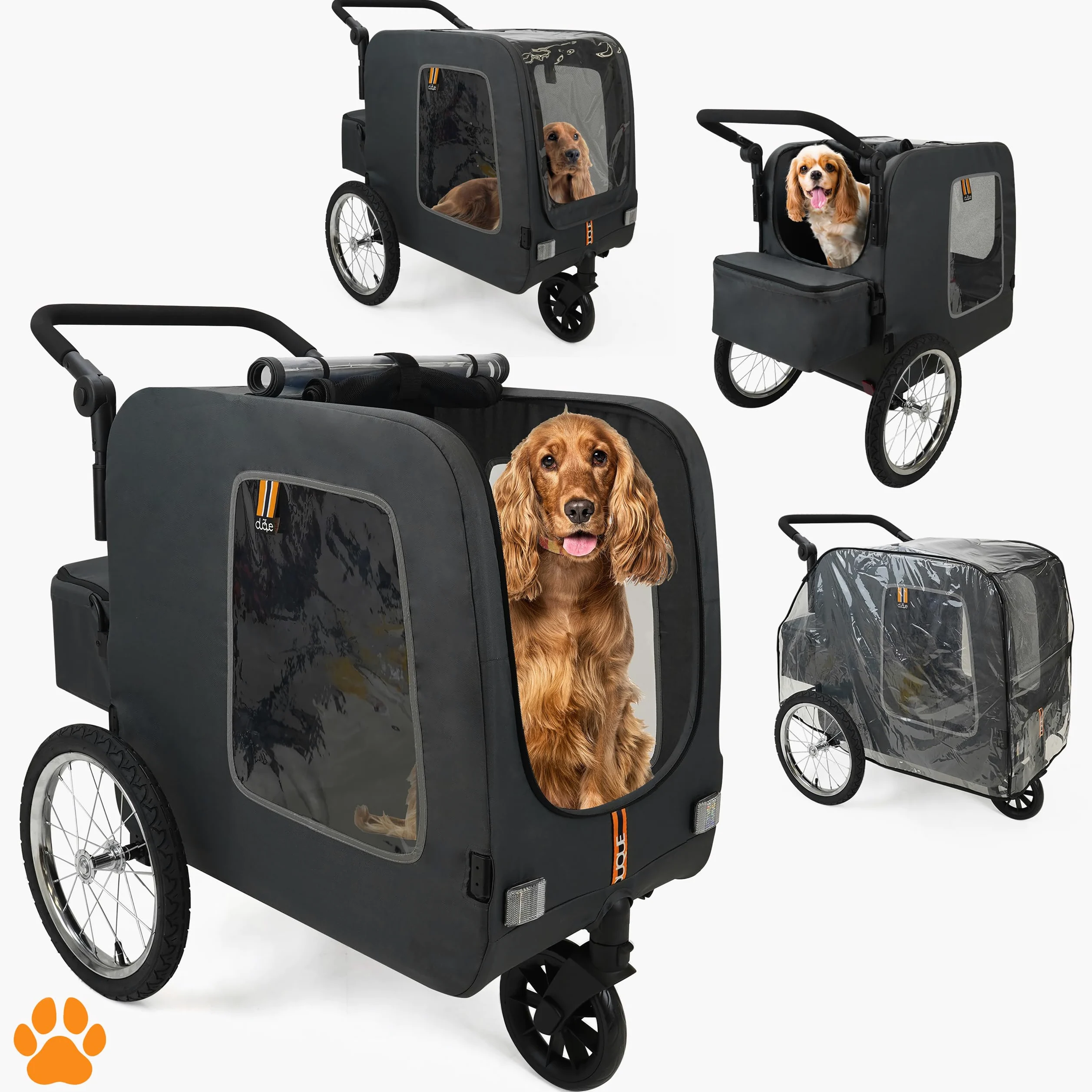 Chase - Bicicleta 3 en 1 para Perros, Remolque de Transporte para Bicicletas, Cochecito para Mascotas y Compras, con Cubierta Impermeable incluida, Color Negro