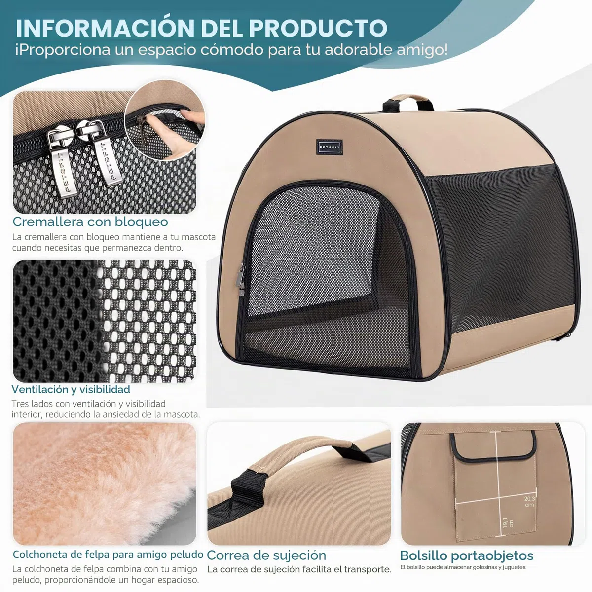 Petsfit Transportín Perros Bolsa transportín para Perros trasportines Perro pequeño Mediano
