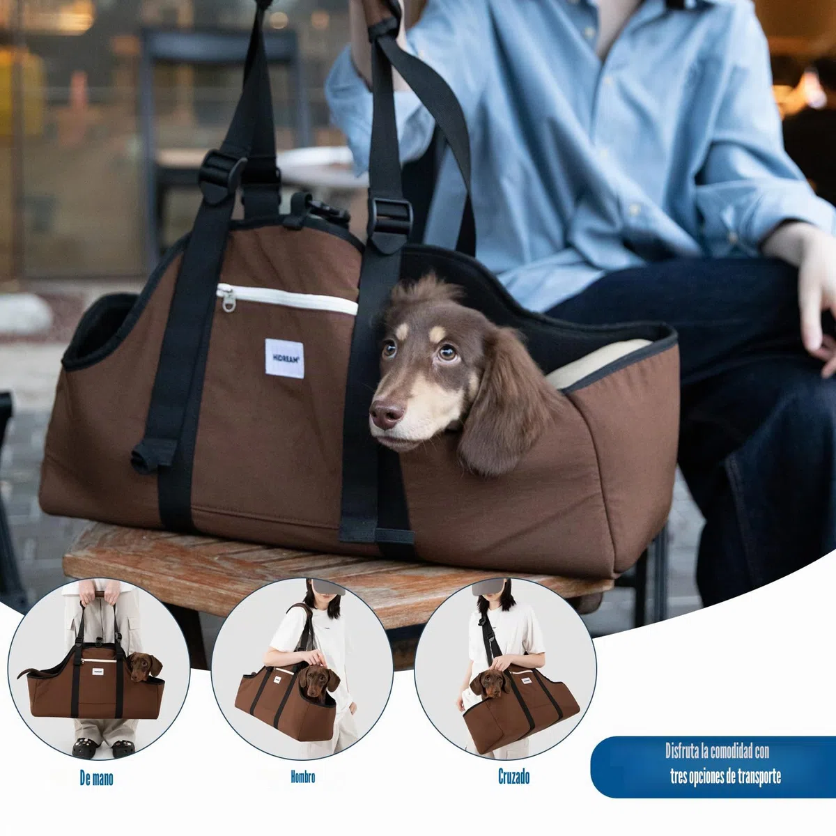 Portamascotas portátil para perros, de nylon, ligero, resistente al agua, para beagle, bolso para mascotas, bolso al hombro con cuerpo largo para hasta 8 kg, con abertura en U y clip