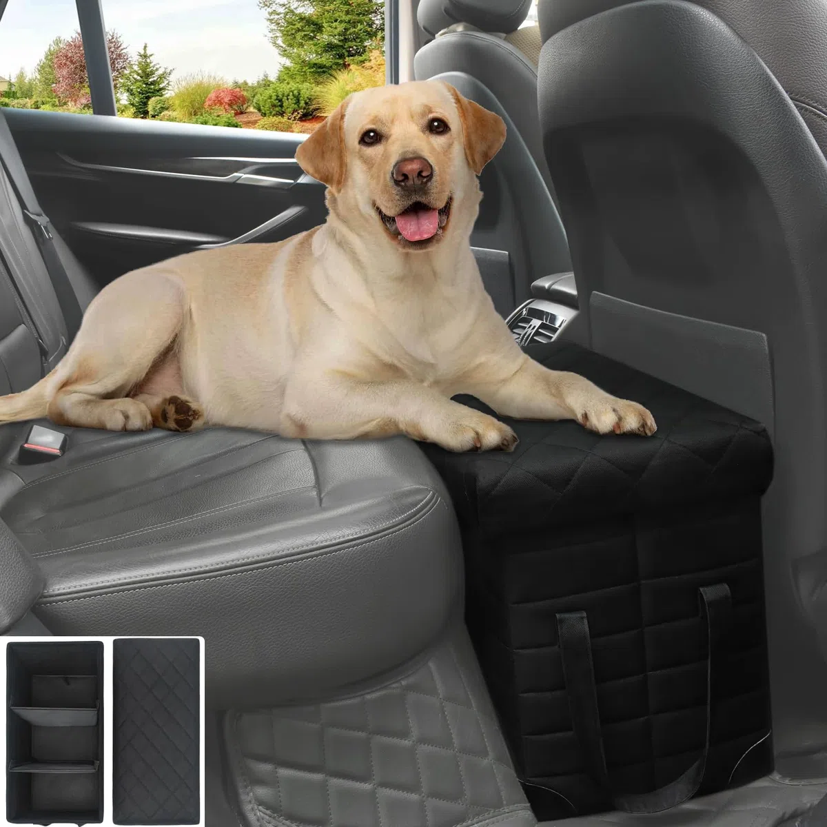 LIONROGE Extensor de Asiento Trasero de Coche para Perros Grandes de hasta 200 Libras, Extensor de Asiento Trasero y Delantero con Almacenamiento, Evita Que Tus Perros se caigan del Asiento
