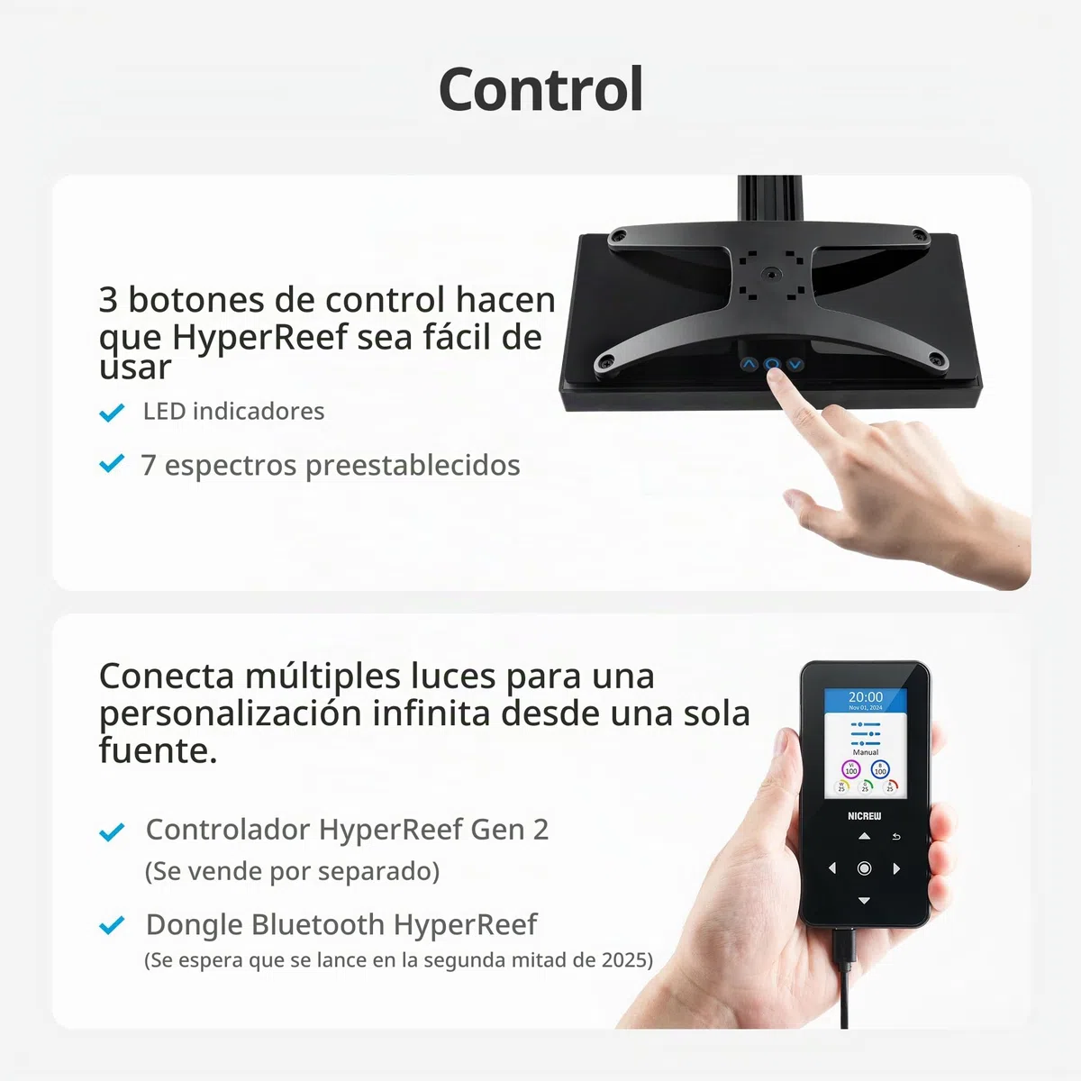 NICREW HyperReef 100 Gen 2 Luz LED para Acuarios Marinos, Iluminación 100W para Corales SPS/LPS y Peceras de Agua Salada, Espectro Mejorado con Violeta y Azul, 5 Canales Programables
