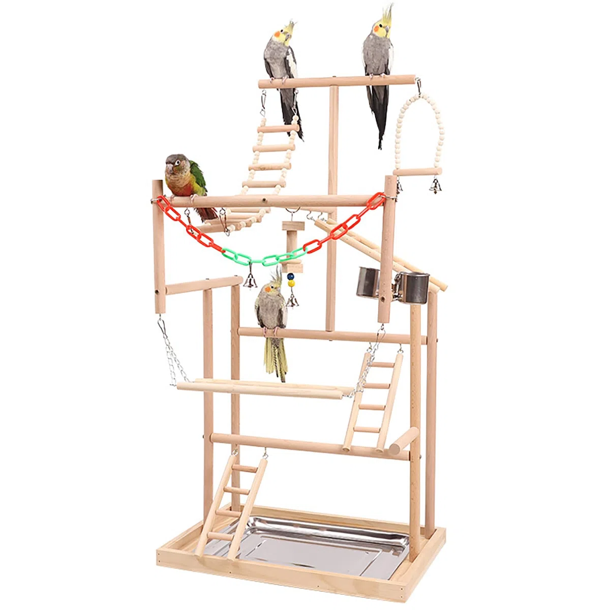 Juguetes pajaros, Juguete ninfa, Juguetes loros, juguetes para agapornis, Parrot Playstand, Madera Perca Gimnasio Playpen Escalera(48*33,5*94,5CM)