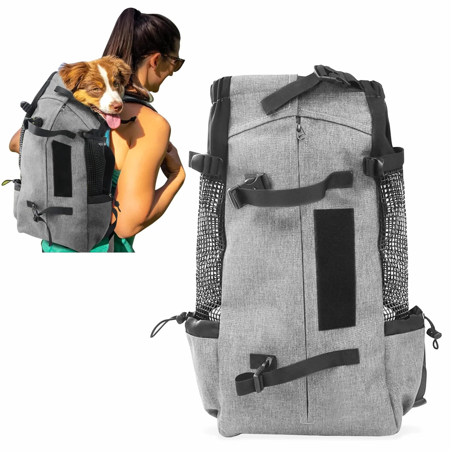 PETCUTE Mochila para Perros Bolsa Transportin Gato Perro Grandes Transpirable Bolsa Portaperro para Caminatas Portátil Viaje hasta 16,5kg Gris