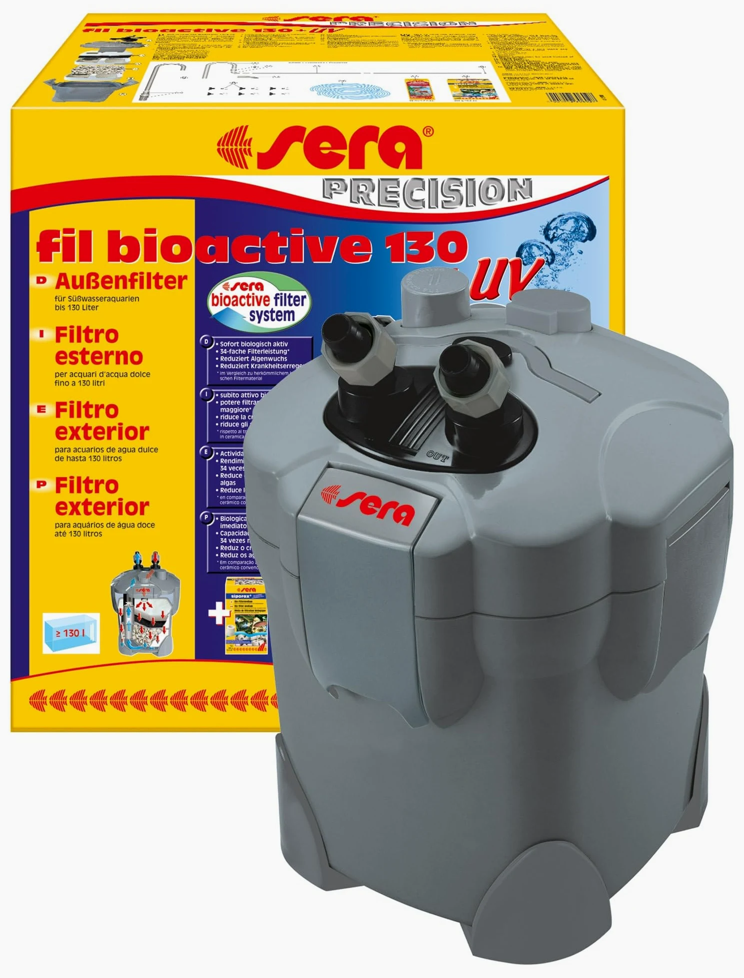 sera fil bioactive 130+ UV - Filtros externos versátiles y fáciles de usar para acuarios de agua dulce con UV-C