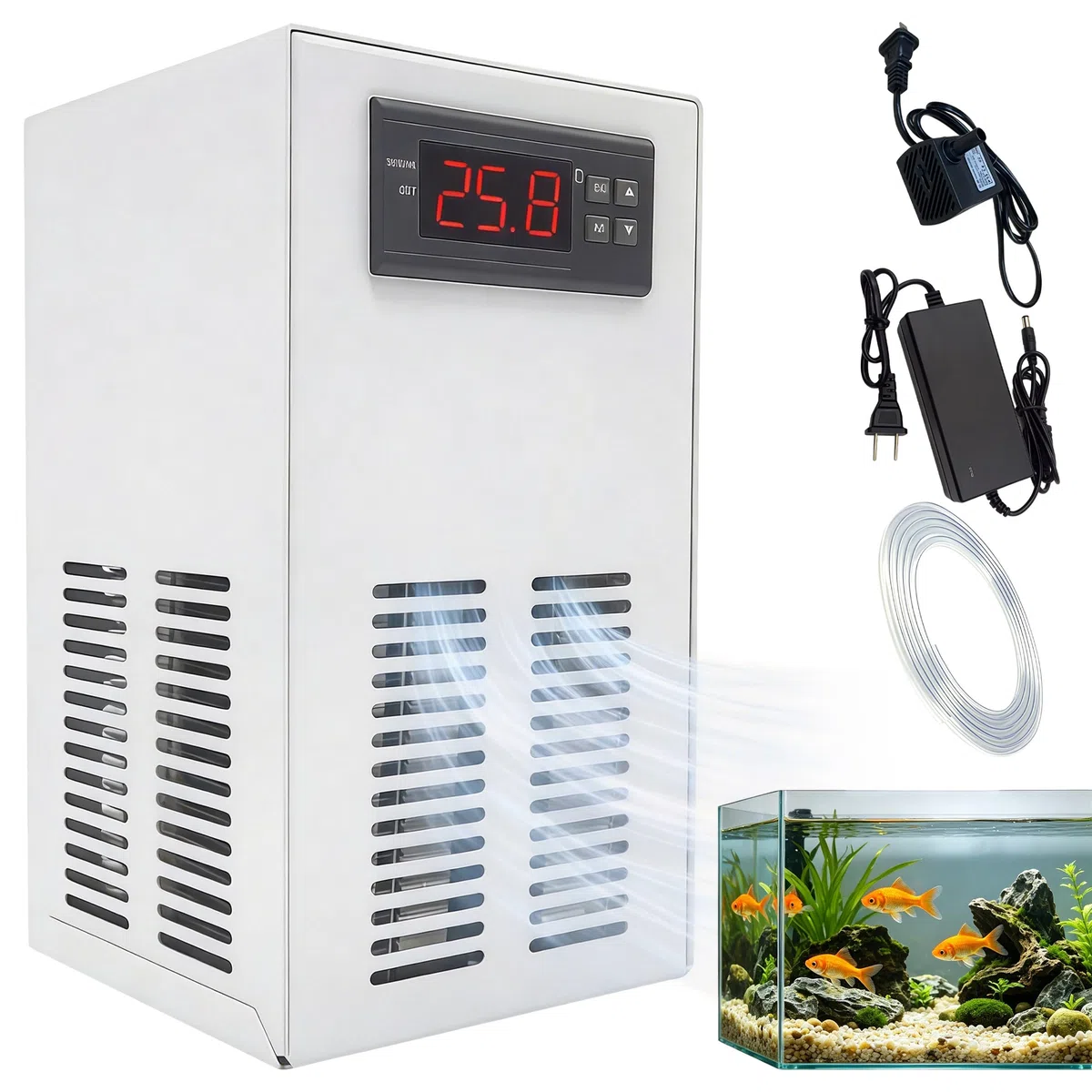Enfriador de acuario, enfriador de agua silencioso, control inteligente de temperatura, sistema de refrigeración silencioso, tanques de agua y tanques de peces (20 L)