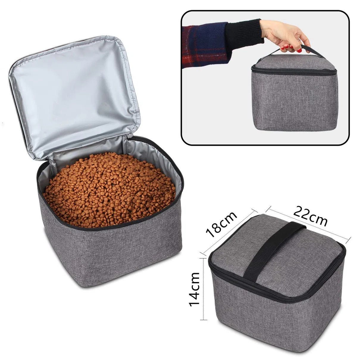 Teamoy Bolsa de Viaje para Perro, Bolsa de Viaje para Perro con 2 tazones Plegables de Silicona, 2 Almacenamiento de Alimentos, 1 Estera de Platos (Grande, Gris)