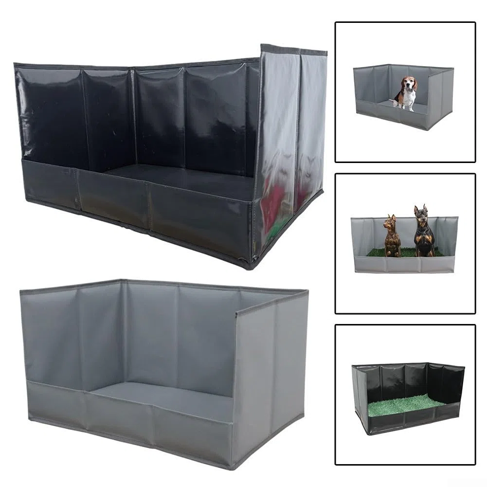 Almohadilla de césped para perros con bandeja, kit de entrenamiento portátil plegable para mascotas, césped artificial para uso en interiores y exteriores (gris, L)
