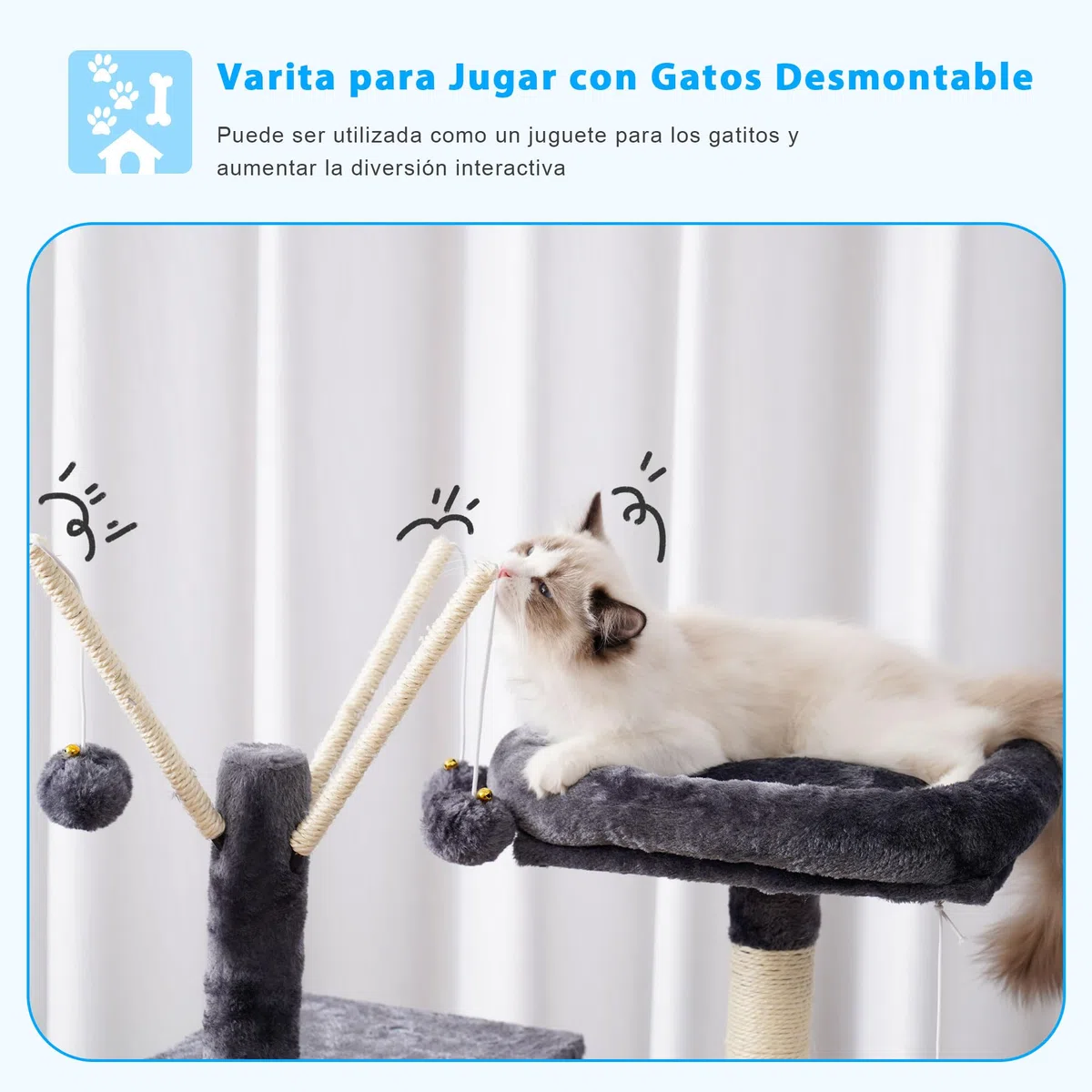 Hey-brother Árbol rascador de 135 cm, para Interior, con Plataforma Acolchada, Pelota de Juguete, Cuevas, Hamaca y sisal, Color Gris Ahumado MPJ019-SG