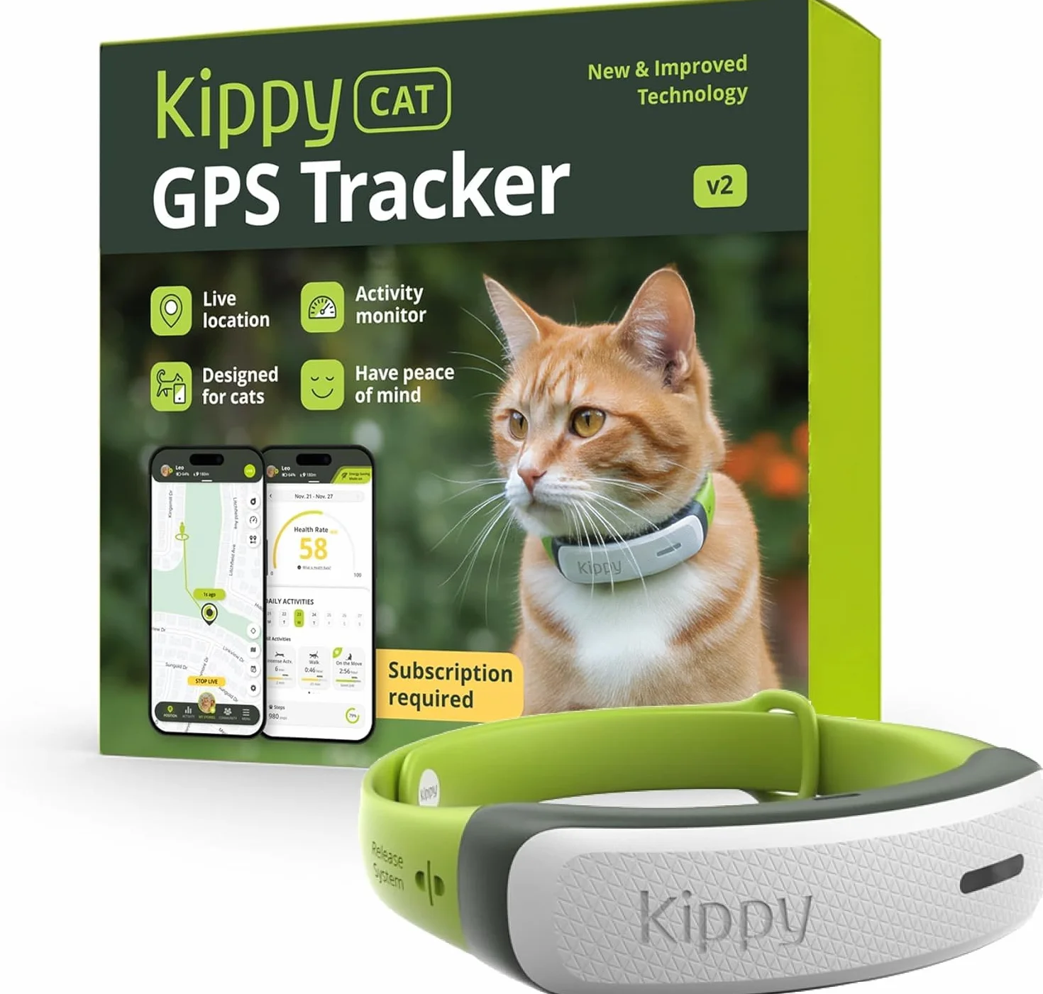 Kippy Cat V2 - Collar GPS para Gatos - Localizador y Rastreador de Salud y Actividad con Sistema Antiestrangulamiento - CREA Límites Virtuales