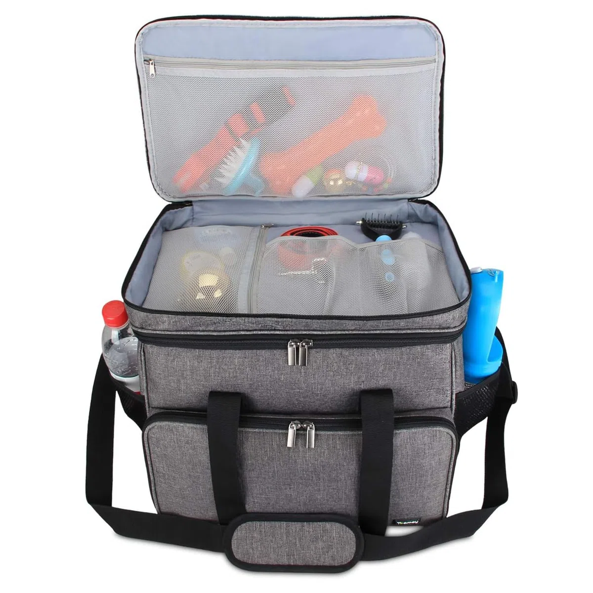 Teamoy Bolsa de Viaje para Perro, Bolsa de Viaje para Perro con 2 tazones Plegables de Silicona, 2 Almacenamiento de Alimentos, 1 Estera de Platos (Grande, Gris)