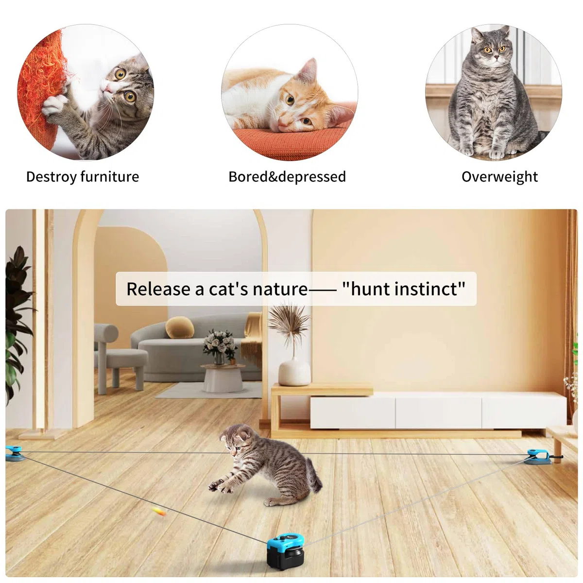 AsFrost Juguete interactivo mejorado para gatos de interior, control automático/manual, juguete de pluma de gato, cinta de correr para gatitos aburridos, cachorros, jugar, persecución, ejercicio, caza