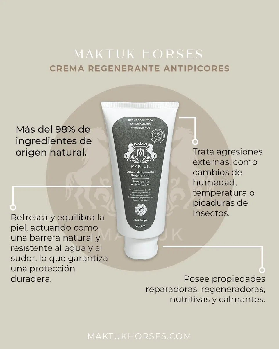 Crema Regenerante Antipicor para Caballos, Perros y Gatos MAKTUK Botanic Horses I 200 ml I. Ayuda a recuperar la Piel de tu Mascota y favorece el Crecimiento del Pelo