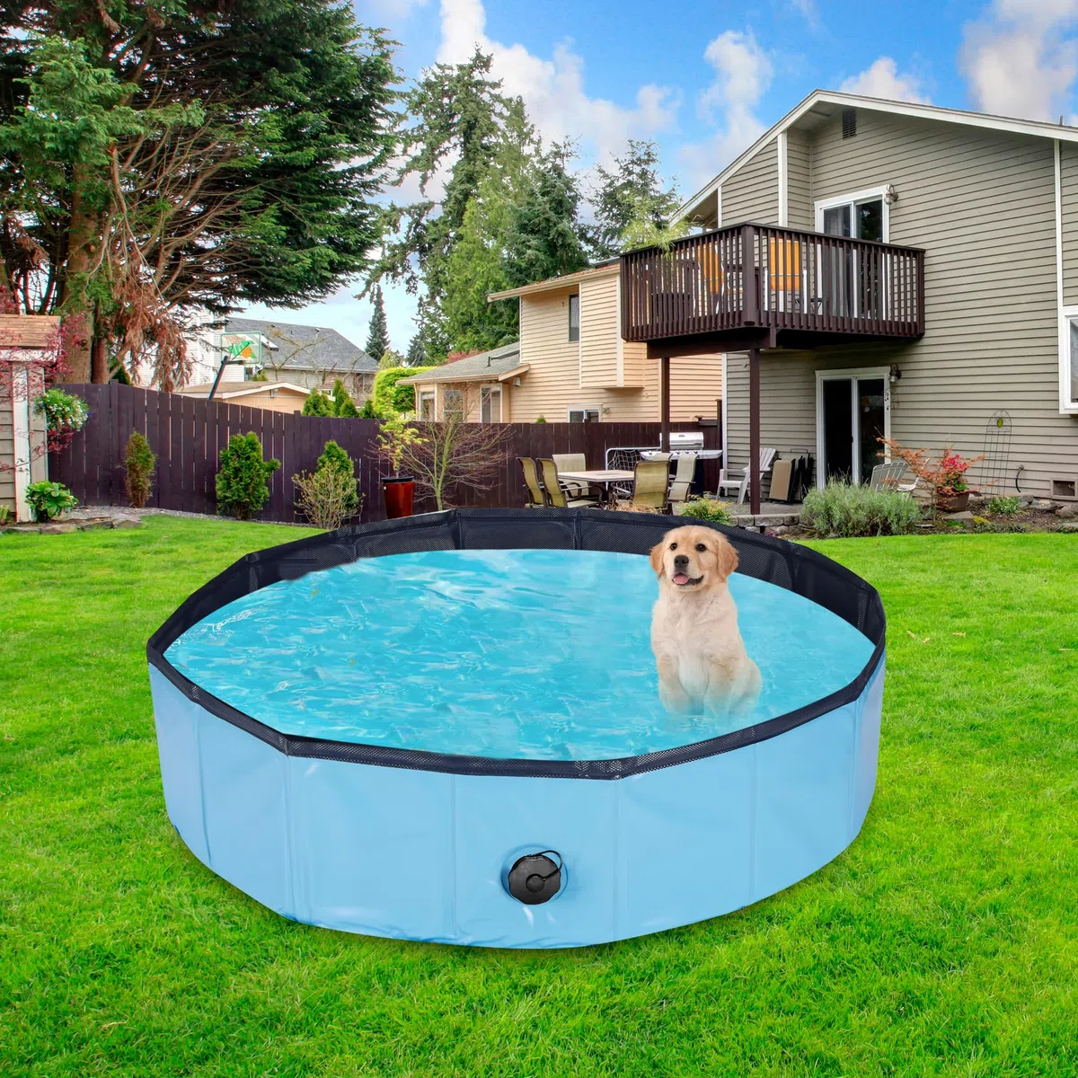 Piscina para Perros, 120 x 30 CM, Piscina Plegable para Gatos, Antideslizante y Resistente al Desgaste de PVC, para Perros Grandes, Medianos y Pequeños