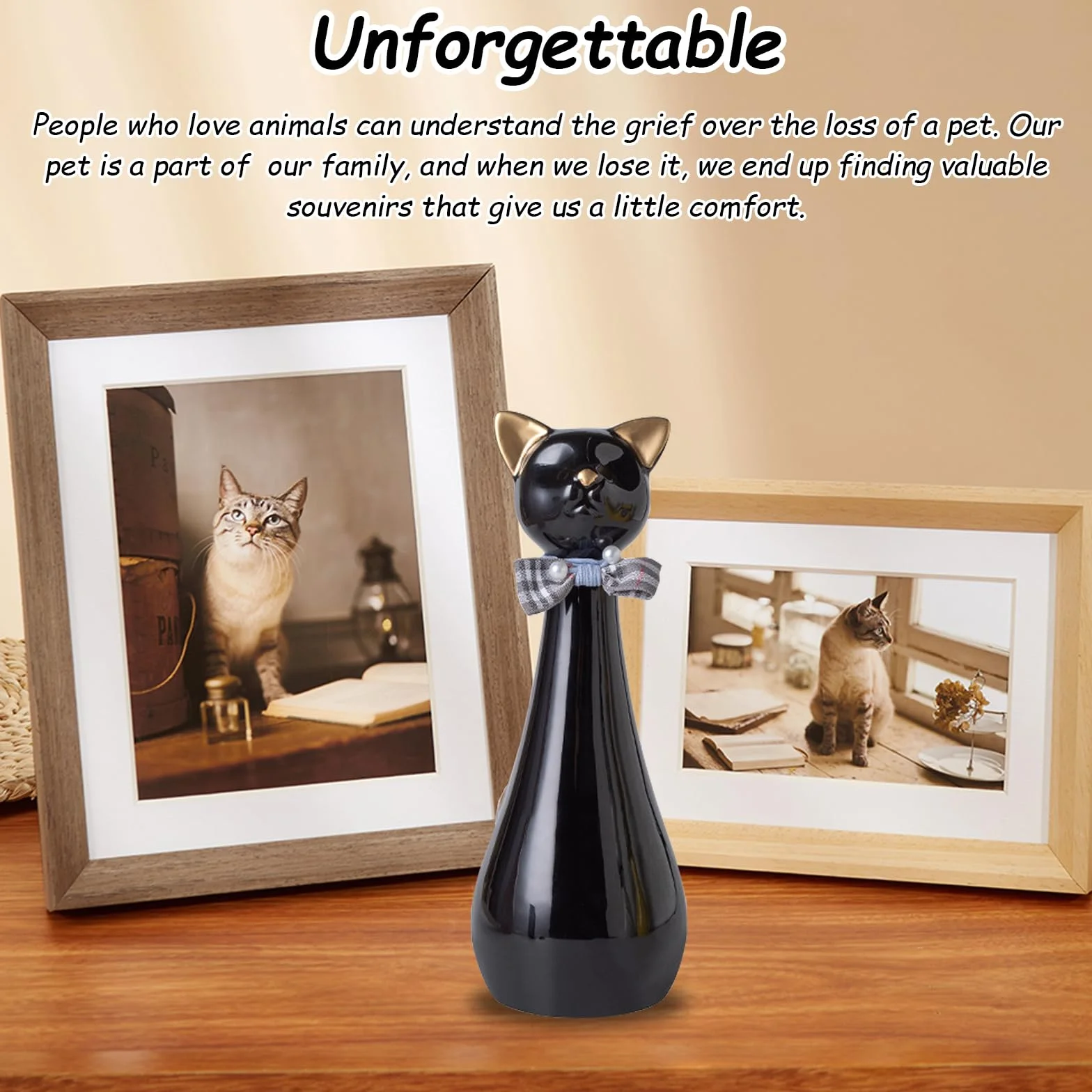 Urna para Gatos, 9,5 x 9,5 x 25,5 cm Urna Cenizas Negra con Collar de Lazo 550 ml Urnas para Mascotas de Cerámica para Recordar a Tu Querida Mascota Urnas para Gatos Regalo Conmemorativo