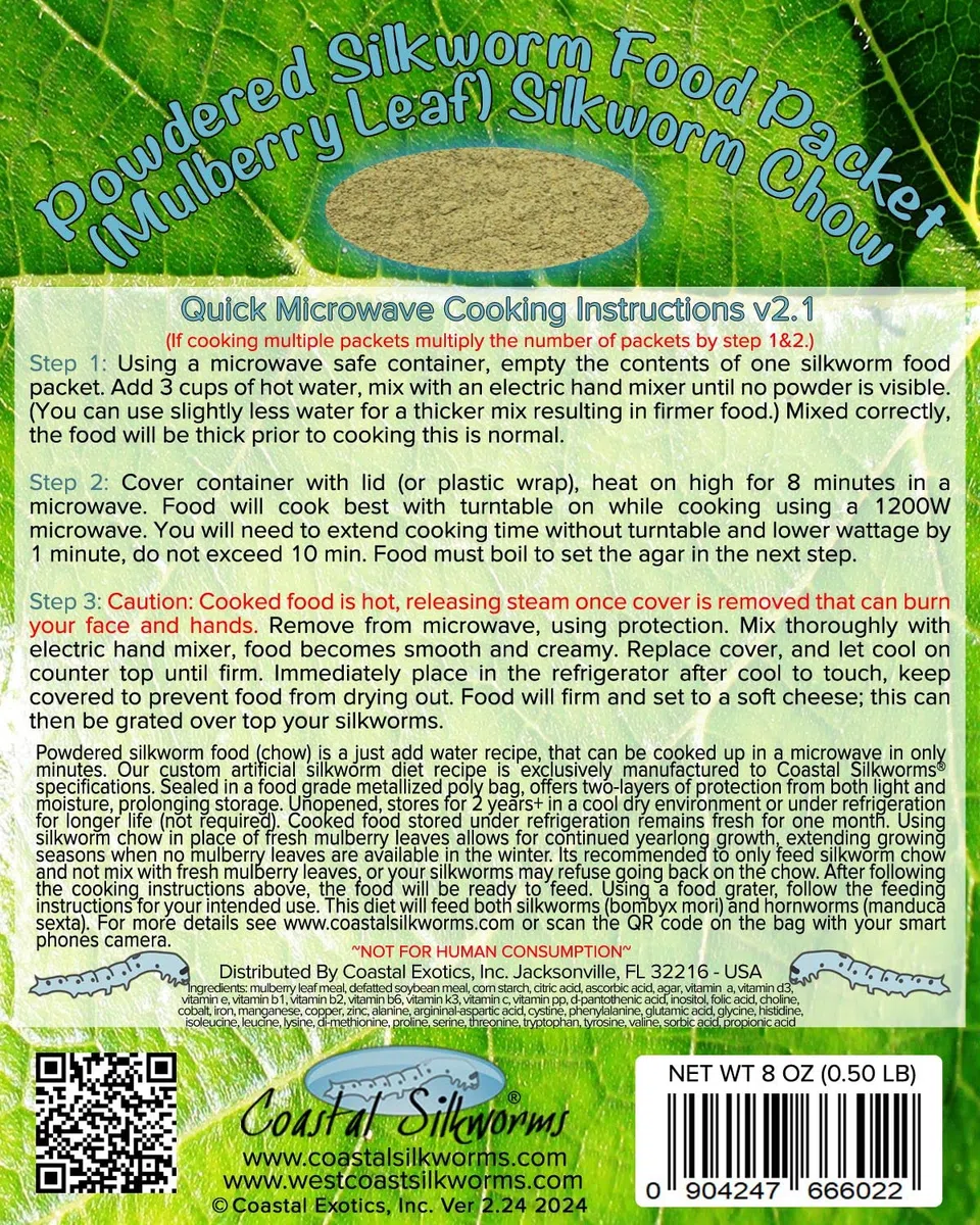 1/2 LB Alimento de gusanos de seda en polvo (Mulberry Food) Seda Chow nuevo 2020 Mix