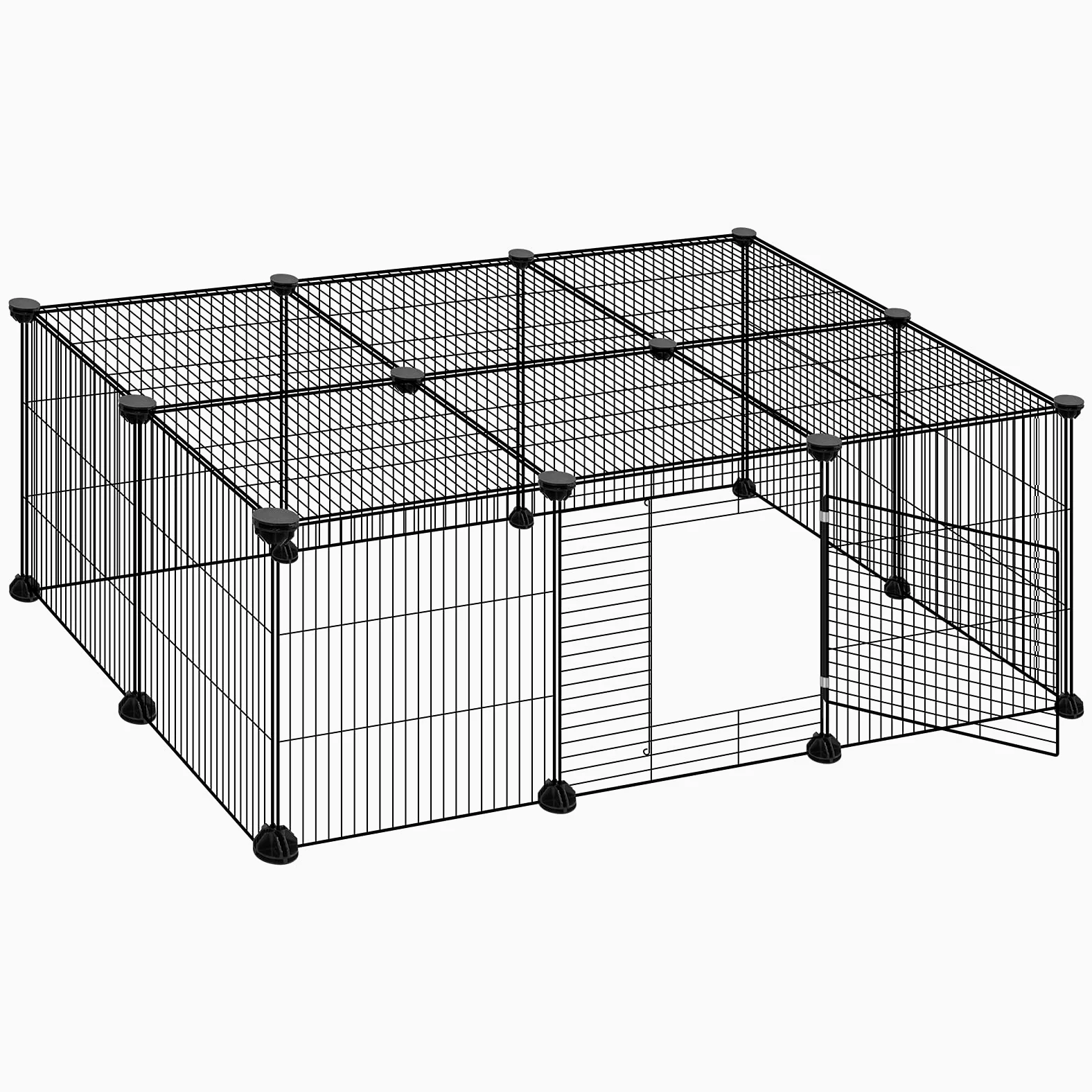 Valla Metalicas, Jaula Conejos, Parque para Animales Pequeños Cobaya Hámster Gatito Cachorros de Malla con Puerta DIY 16 Paneles (35x35cm/panel) Negro 109x74x39cm