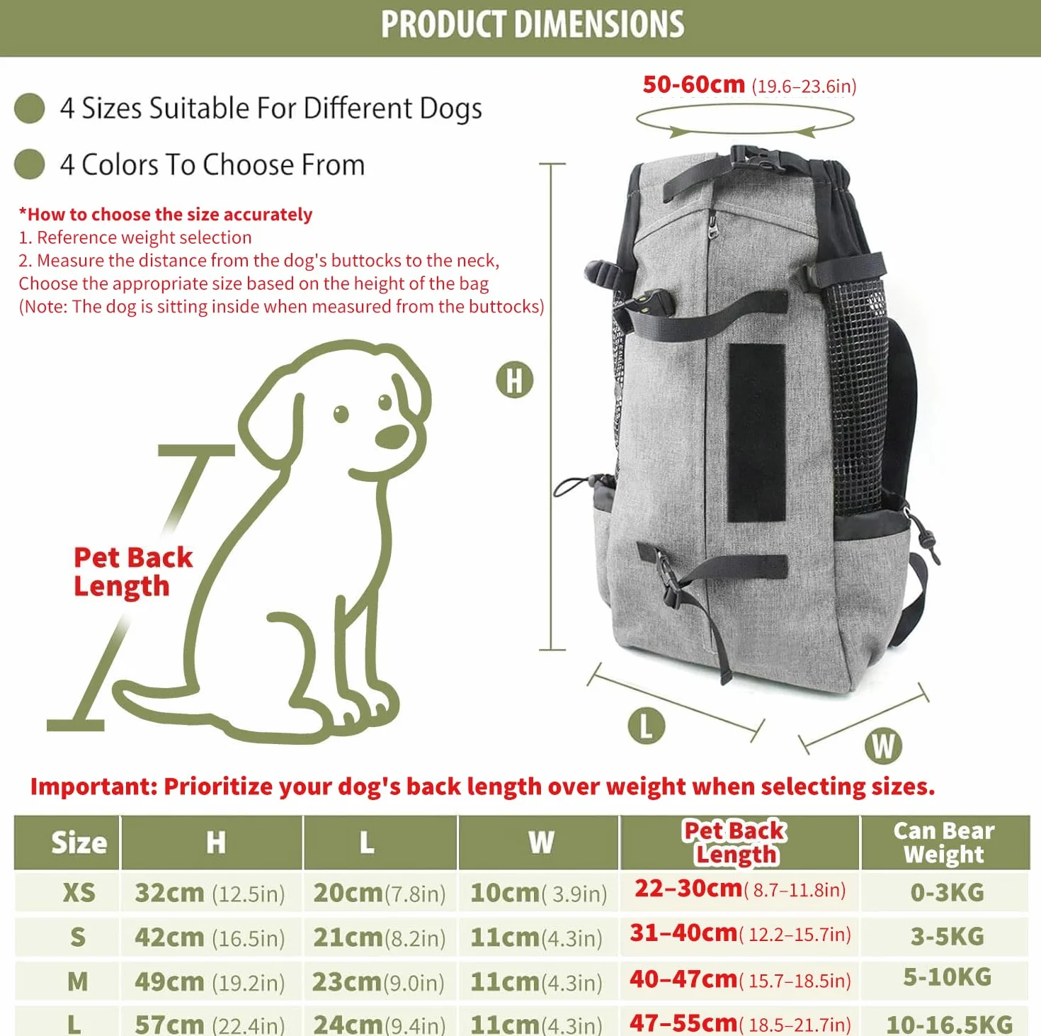 PETCUTE Mochila para Perros Bolsa Transportin Gato Perro Grandes Transpirable Bolsa Portaperro para Caminatas Portátil Viaje hasta 16,5kg Gris