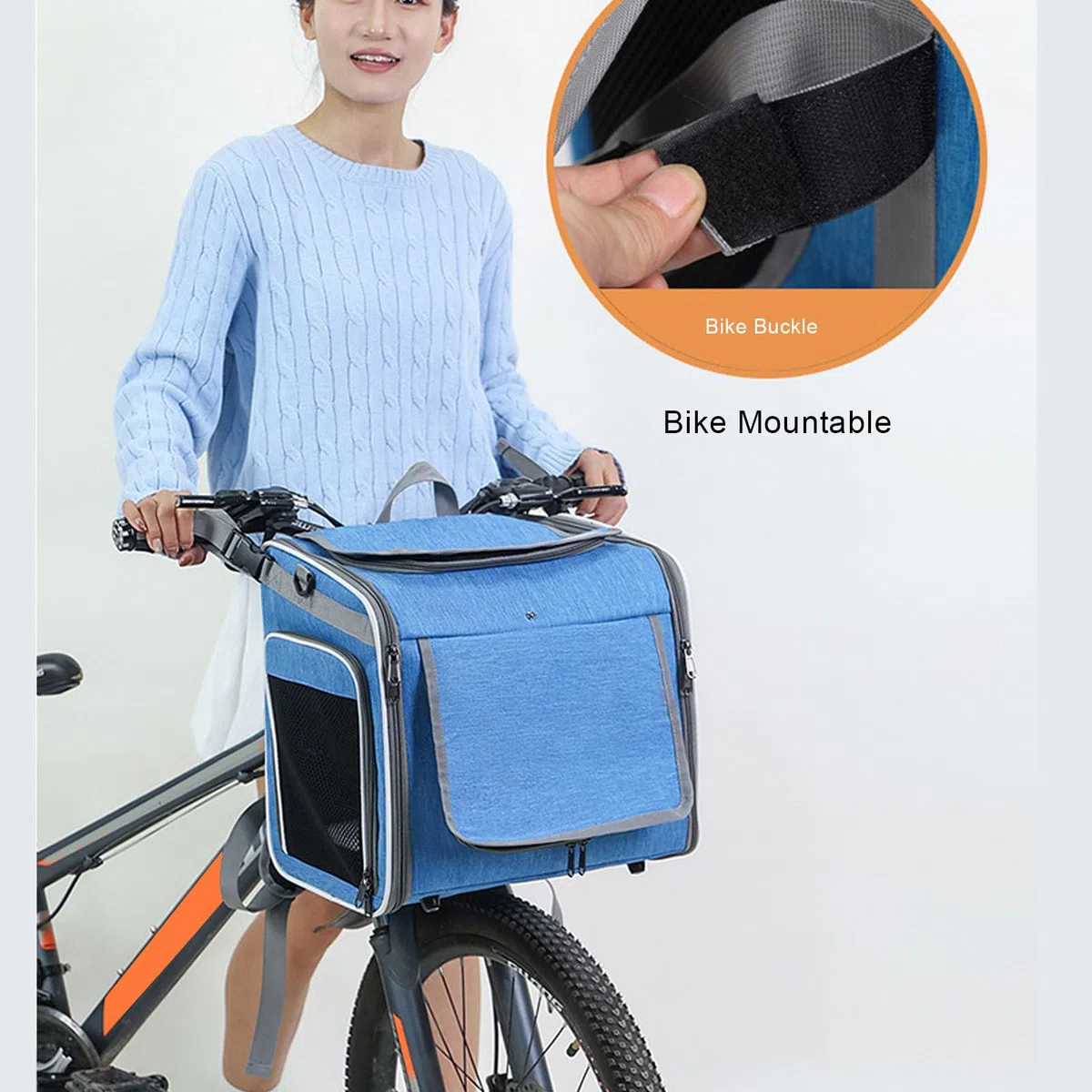 Portabicicletas para Mascotas, Cesta Frontal Expandible con Soporte para Manillar de Liberación Rápida, Tela Oxford Resistente Al Agua para Perros de hasta 8kg (Blue)