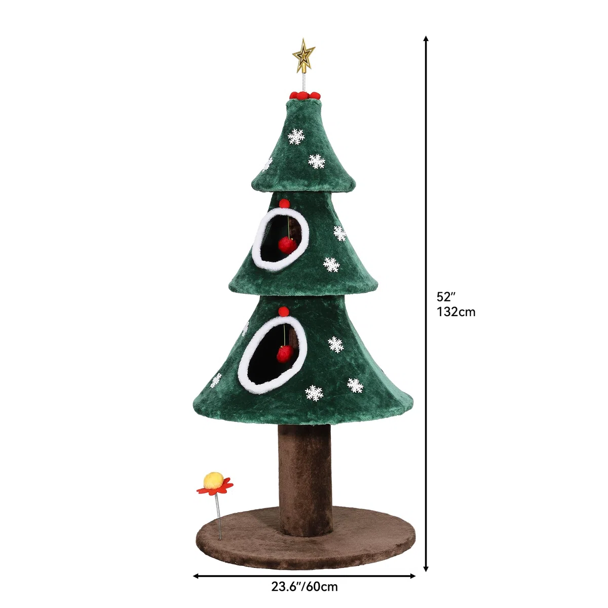 YITAHOME Gran árbol para Gatos navideño con 2 Niveles, casa para Gatos de 132 cm, Postes para rascar, Centro de Actividad para Gatitos y decoración navideña en Verde
