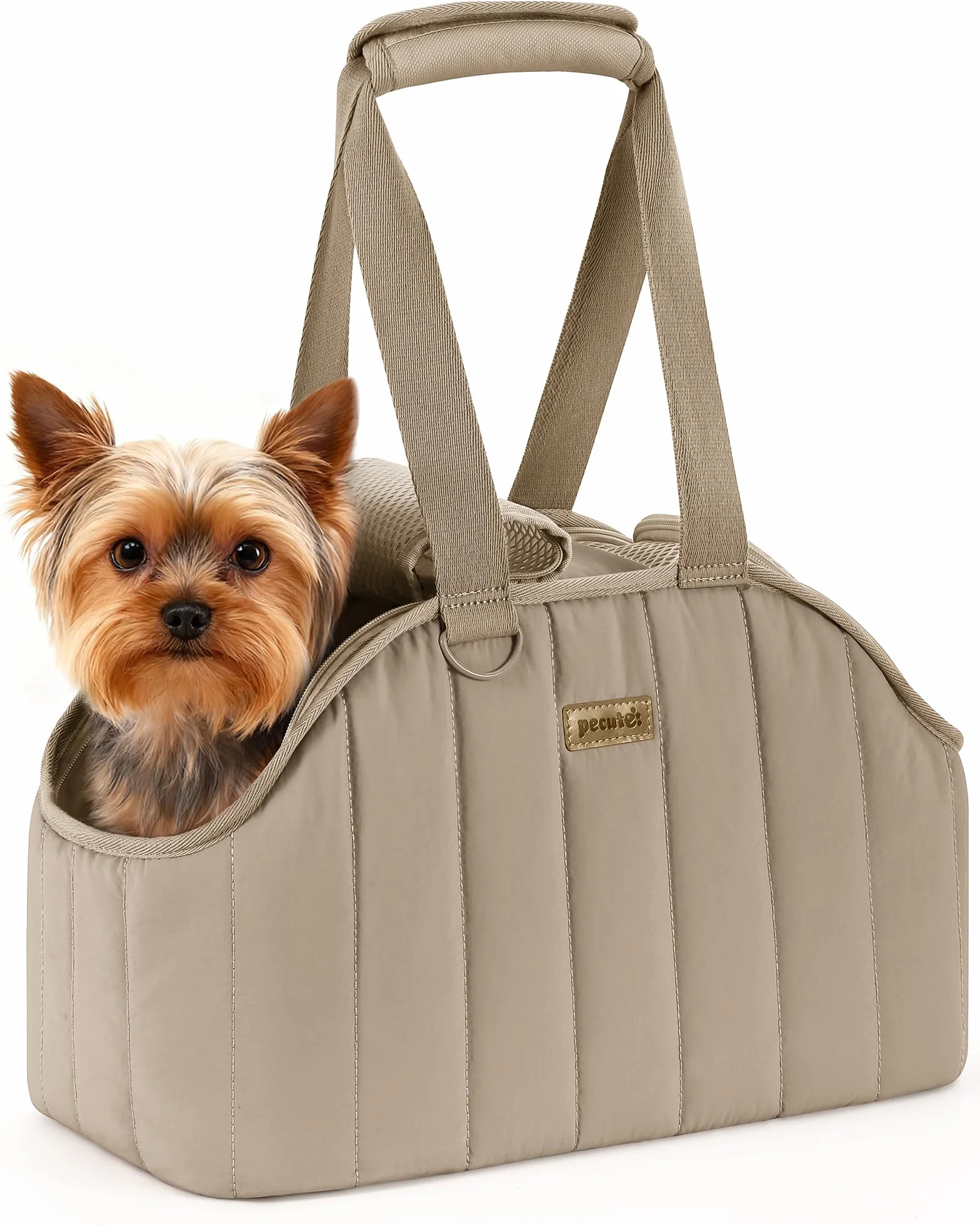 Pecute Bolso Transportín para Perros Pequeños, Gatos Y Conejos, Laterales Suaves De Algodón, Bolsillos Grandes, Cómodo, Apto para Viajes, Metro Y Clínicas Veterinarias, Caqui