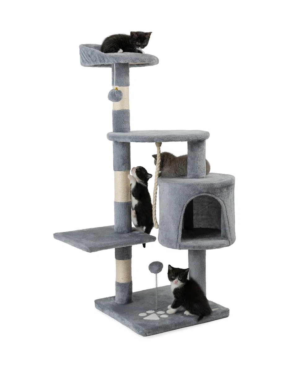 lionto Árbol rascador para Gatos Altura 112 cm, Gris Claro