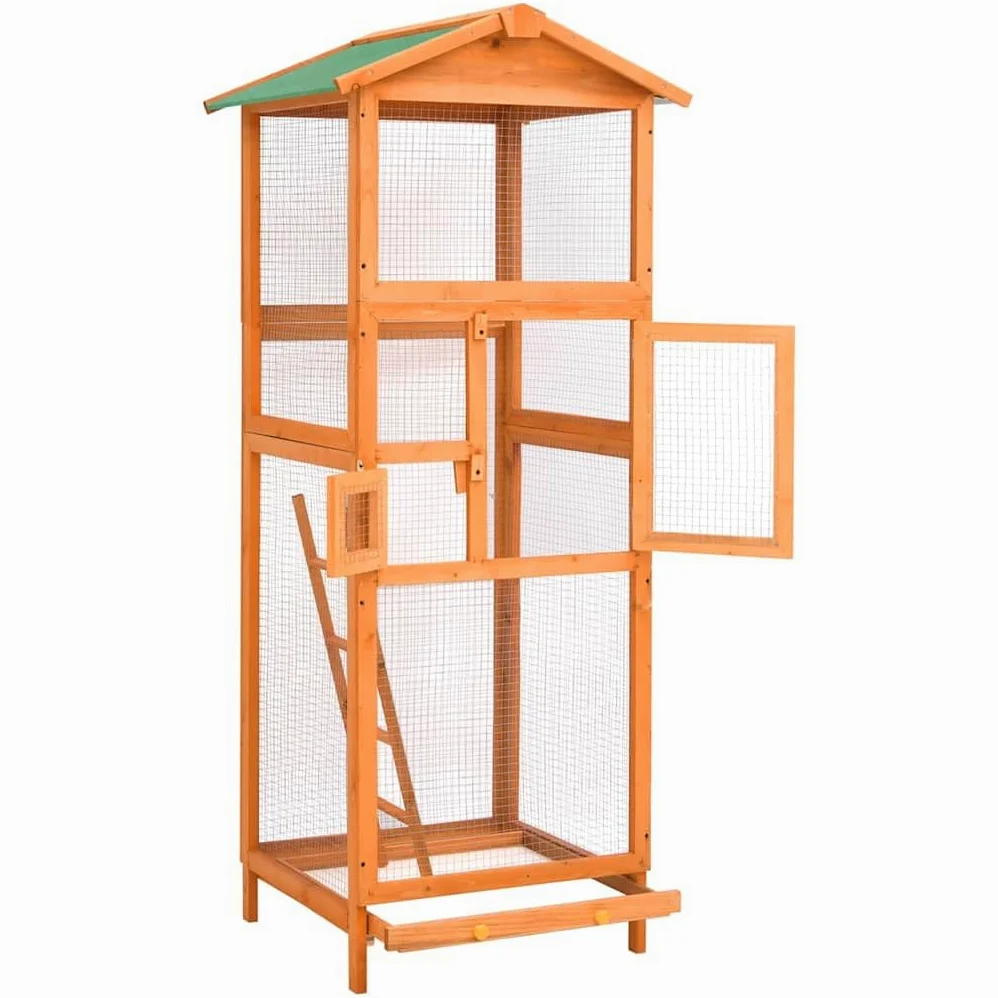 vidaXL Jaula para Pájaros Pajarera Casa Aves Mascotas Madera Maciza de Abeto