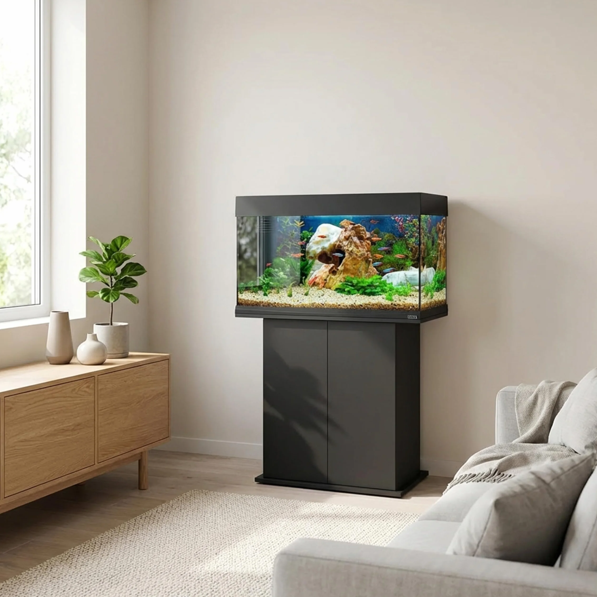 Hydor Mueble para Acuario, Resistente a la Humedad, Estructura sólida con Puertas y estantes Integrados, Patas Ajustables, 81 x 36 x 73 cm, en Madera, Negro.