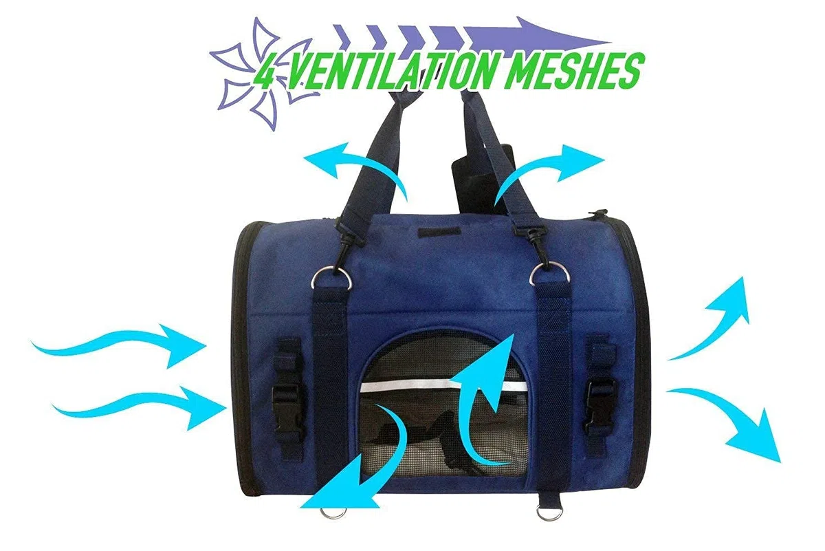 6-en-1 Robusta Mochila para Mascotas, Frontal/Pecho Mochila, Bolsa de Hombro y de Mano, Caja para Asiento de Auto, 2 Posiciones. Transportador de Viaje con Lados Suaves. para Mascotas de 45-54 cm