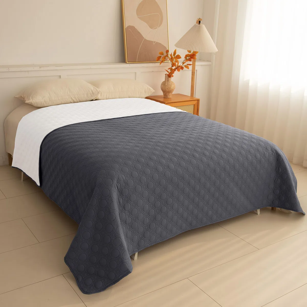 TIANSHU Manta Impermeable Colcha Cama Reversible y Multiusos, Colchoneta Perro Antideslizante y Lavable Cubrecama Ideal para Sofá Cama Bebés y Mascotas (208x259cm, Grau)