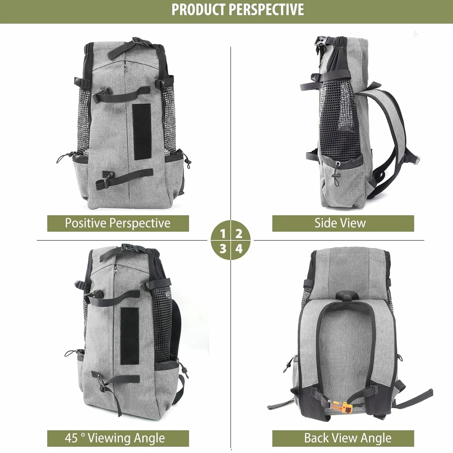 PETCUTE Mochila para Perros Bolsa Transportin Gato Perro Grandes Transpirable Bolsa Portaperro para Caminatas Portátil Viaje hasta 16,5kg Gris
