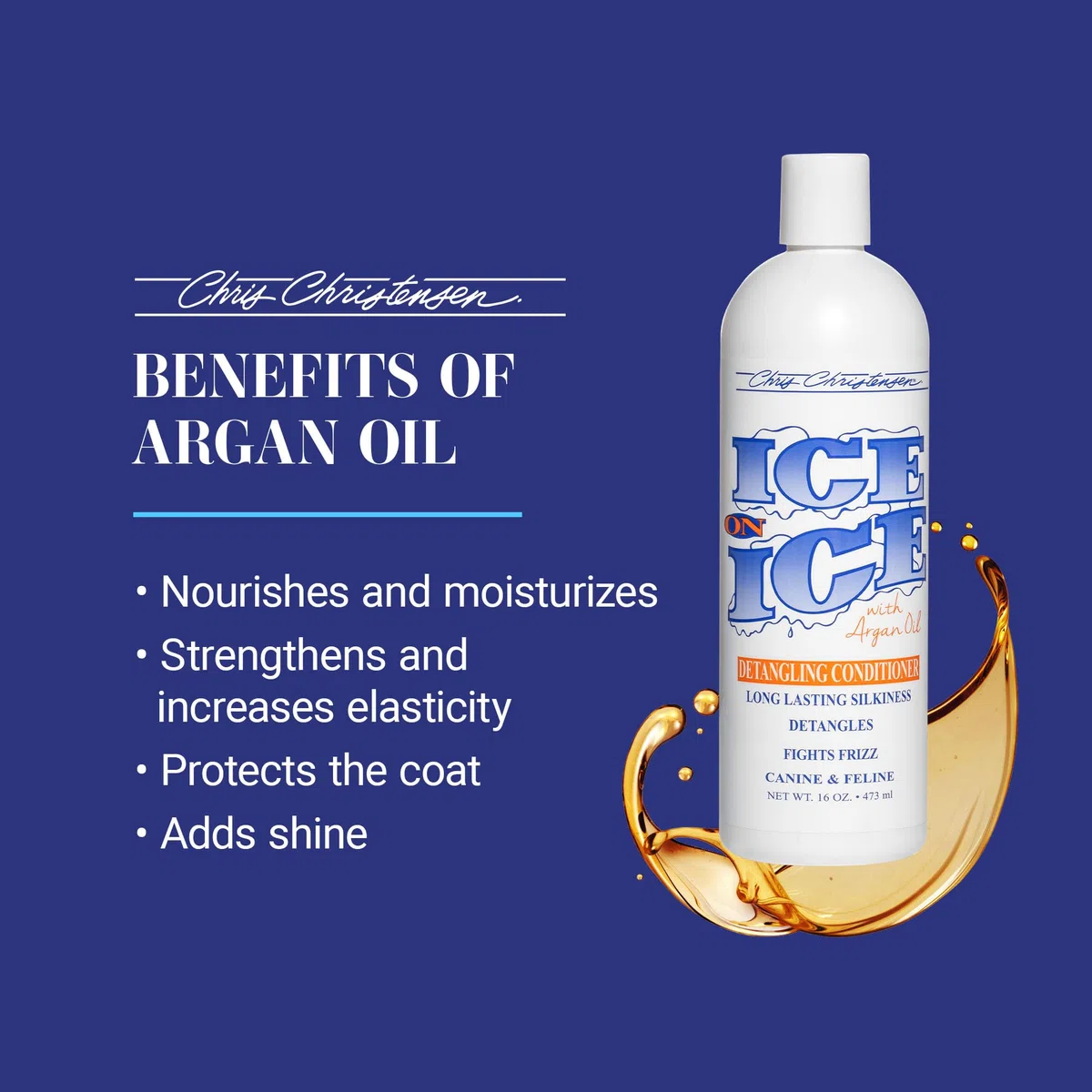 Chris Christensen Ice On Ice Acondicionador – Desenreda y brillo para el cabello | Cuidado profesional del cabello, 473 ml