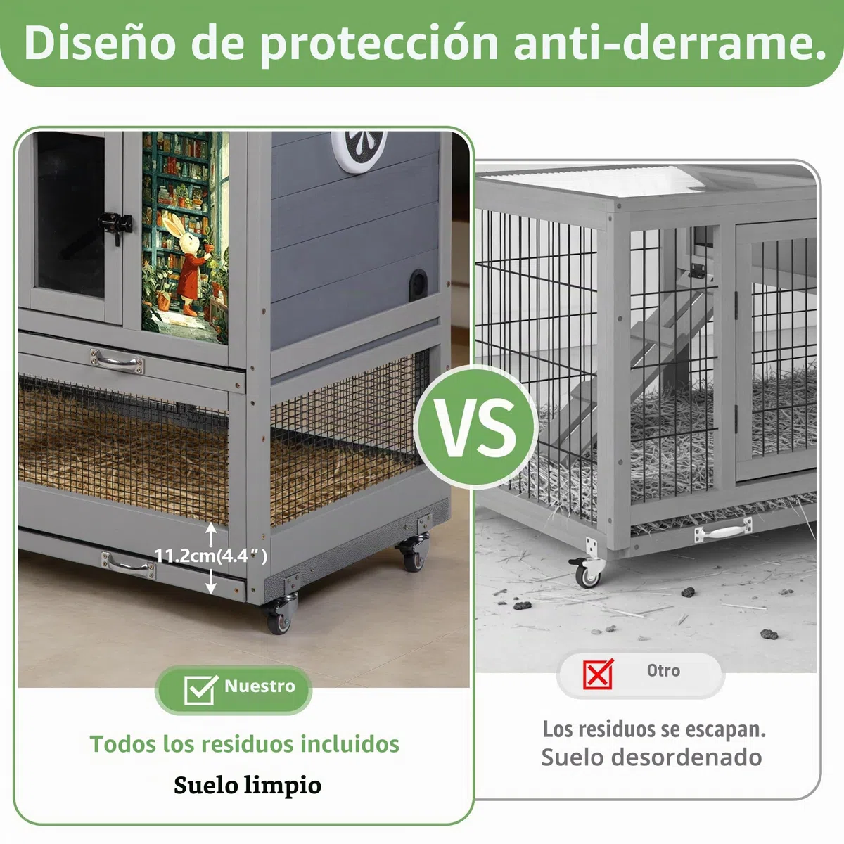 Jaula para conejos con área de juego al aire libre, de 2 pisos con ruedas, con gran cajón, techo de asfalto impermeable - Corral de madera para conejos afuera y adentro, para cobayas