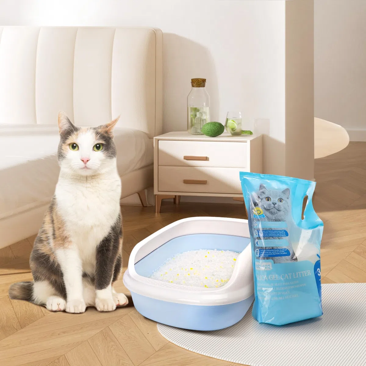 Nobleza - Arena para Gatos de sílice Camada para Gatitos de Gel de Diamante 8 X 3.8L Absorbente， Cómodo Biodegradable Sabor a Limon