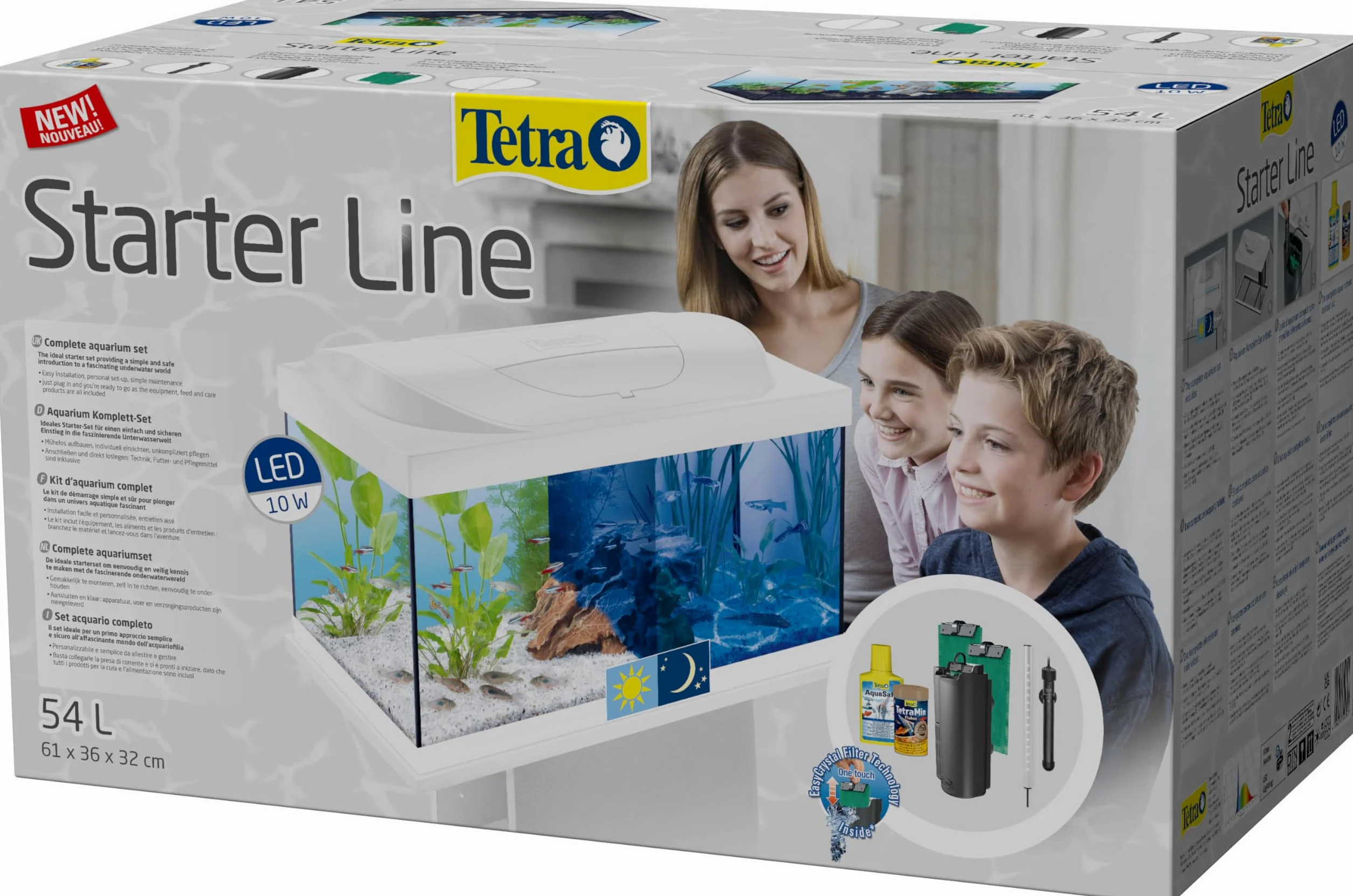 Tetra Starter Line LED 54L Acuario de Inicio Blanco, Bombilla LED con Modo luz Diurna/Nocturna