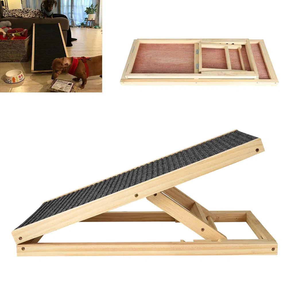 Rampa para Perros de 70x35cm, rampa de Madera Maciza para Mascotas, Escalera de Coche, Altura Ajustable, Alfombra Antideslizante, para Mascotas, Viajes, Coche, Furgoneta, 2 Unidades separadas