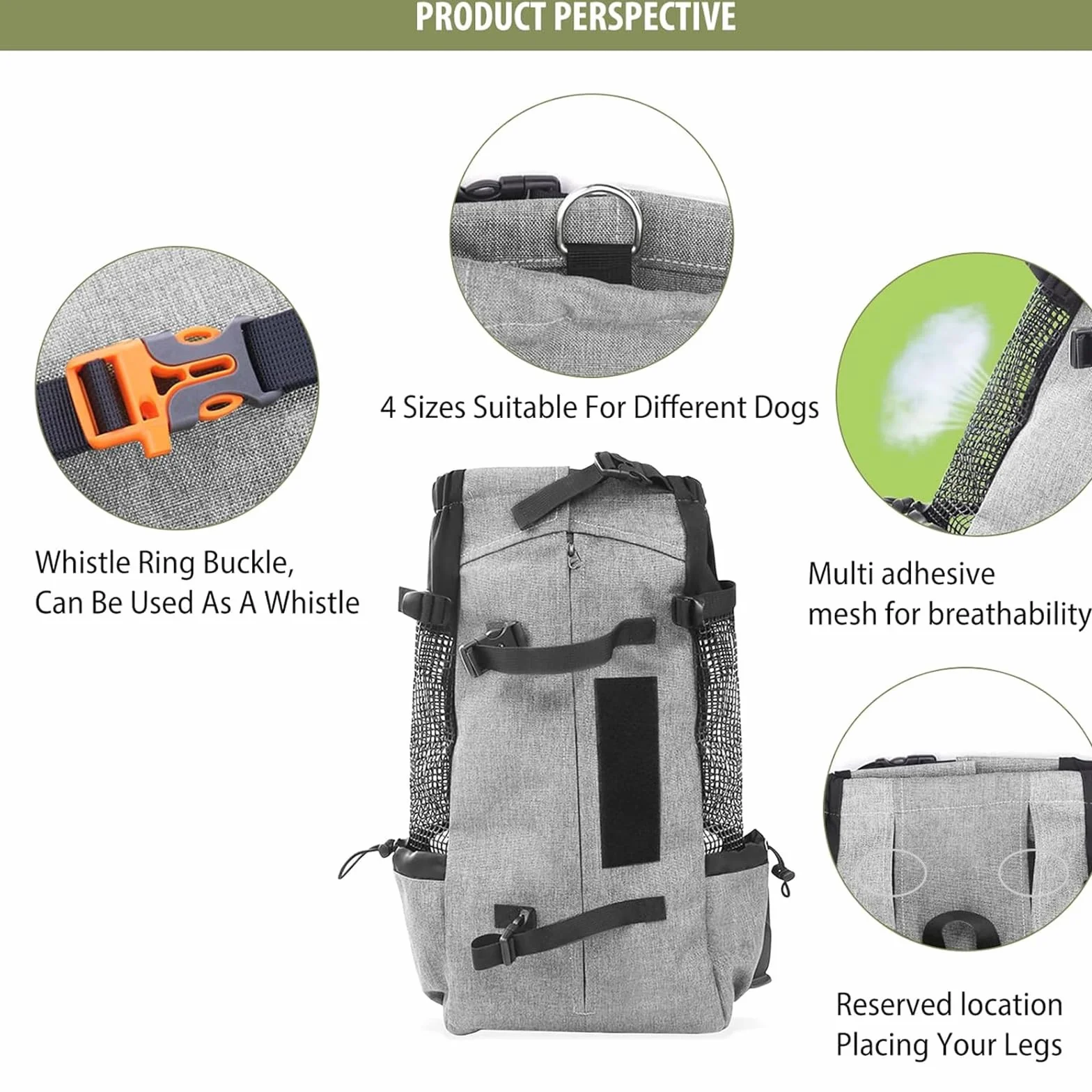 PETCUTE Mochila para Perros Bolsa Transportin Gato Perro Grandes Transpirable Bolsa Portaperro para Caminatas Portátil Viaje hasta 16,5kg Gris