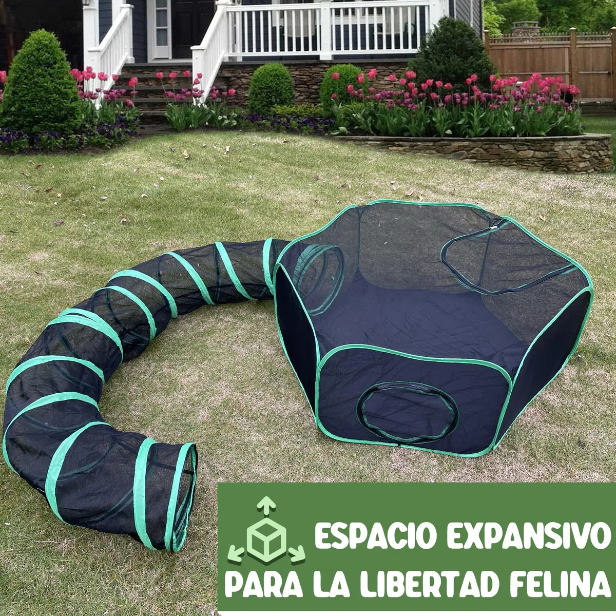 Pawtenda Recinto Portátil para Gatos con Túnel - Tienda de Campaña al Aire Libre para Interior y Exterior