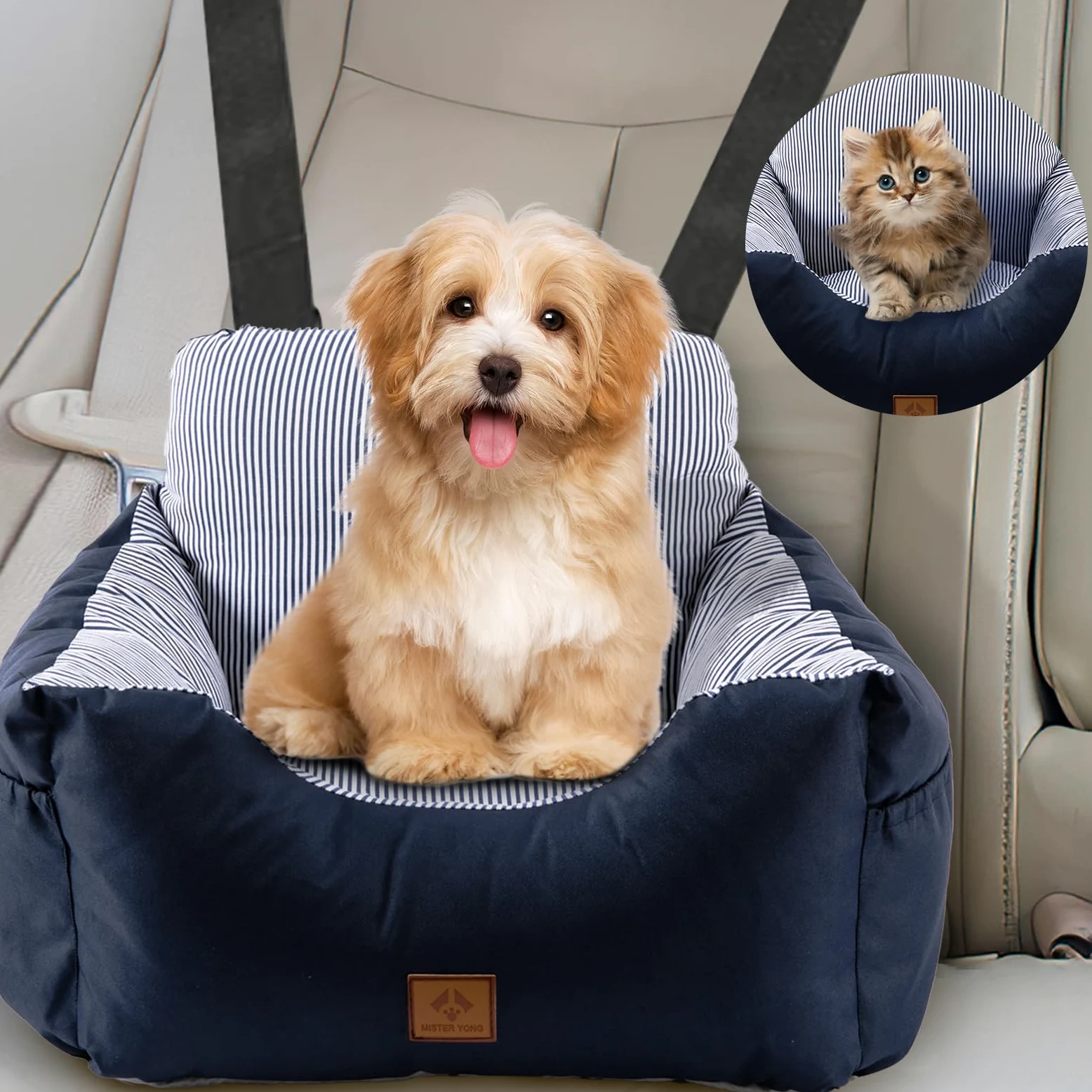 Asiento Perro Coche Pequeño Mediano,Asiento Elevador de Coche para Perros y Gatos,Asiento de Seguridad para Mascotas con Bolsa de Almacenamiento de Arnés, se Puede Desmontar y Limpiar fácilmente