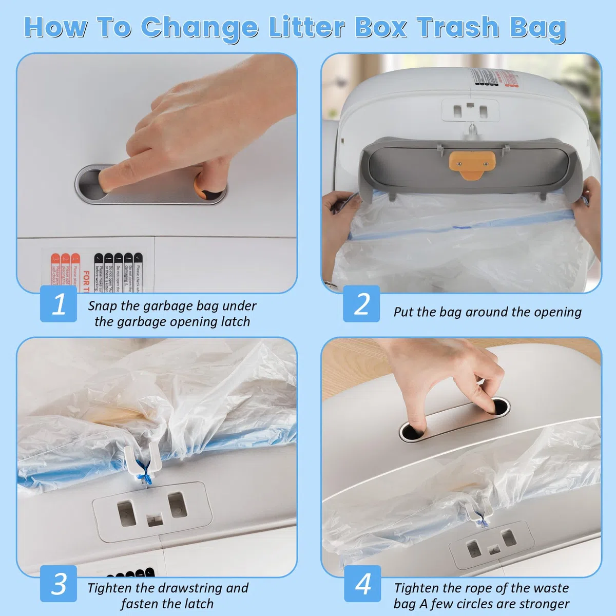 80 bolsas de arena para gatos, forros de caja de arena autolimpiables, 18.2 x 18.2 pulgadas, bolsas de repuesto con cordón para caja de robot automática (80 unidades/4 rollos)