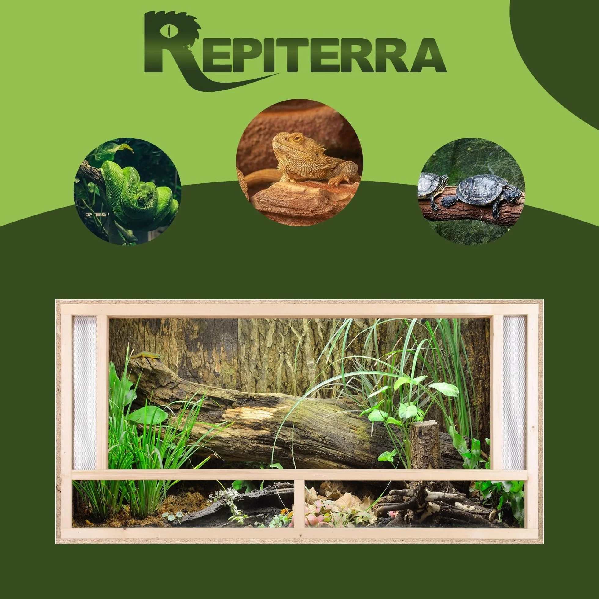 Repiterra madera Terrario para Reptiles parte frontal con ventilación 120 x 60 x 60 cm, Terrario Madera de OSB, montaje sencillo - Front Vent