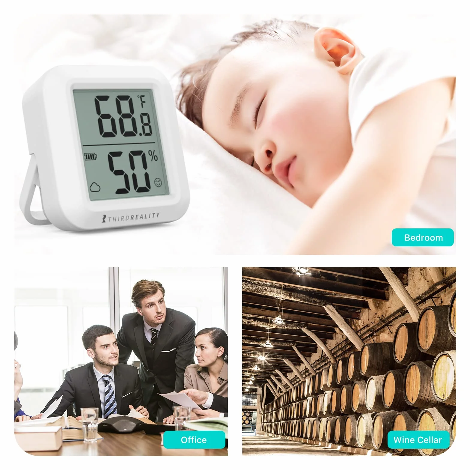 THIRDREALITY Zigbee Sensor de temperatura y humidity 2 paquetes con pantalla LCD digital, ZigBee Hub required registros de aplicaciones, monitoreo remoto, pilas AAA incluidas