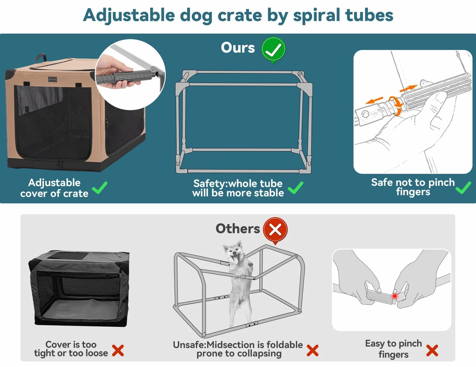 Petsfit Transportín para Perros, Plegable Bolsa transportín para Perros Transportín con Armazón de Acero Tubular Seguro para Perros Grandes medianos Pequeños