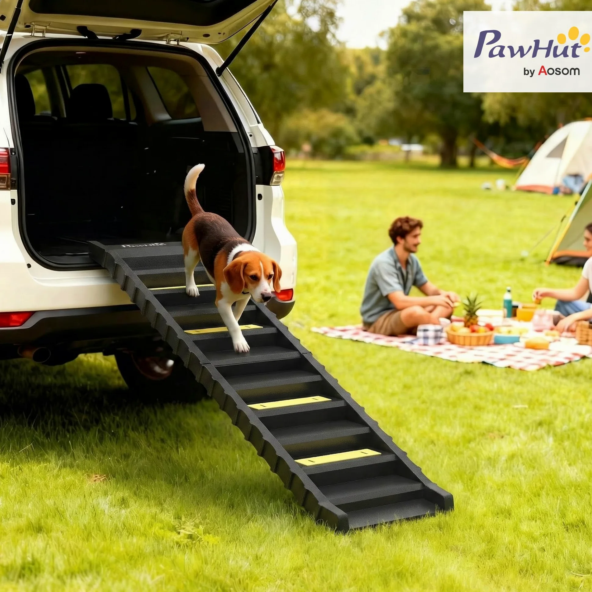 PawHut Rampa para Perros Plegable, 154 cm, Rampa para Perros para Coche y Cama Alta con 10 Escalones Antideslizantes, Ligera y Resistente, Carga 68 kg, para Sofá, Negro